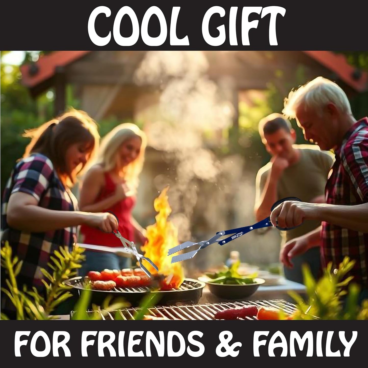 BBQ Croc 3 in 1 Barbecue Tool 18-inch - Extra Light and Long Tongs, Spatula and Grill Scraper (Blue) (18 inch with Flashlight)