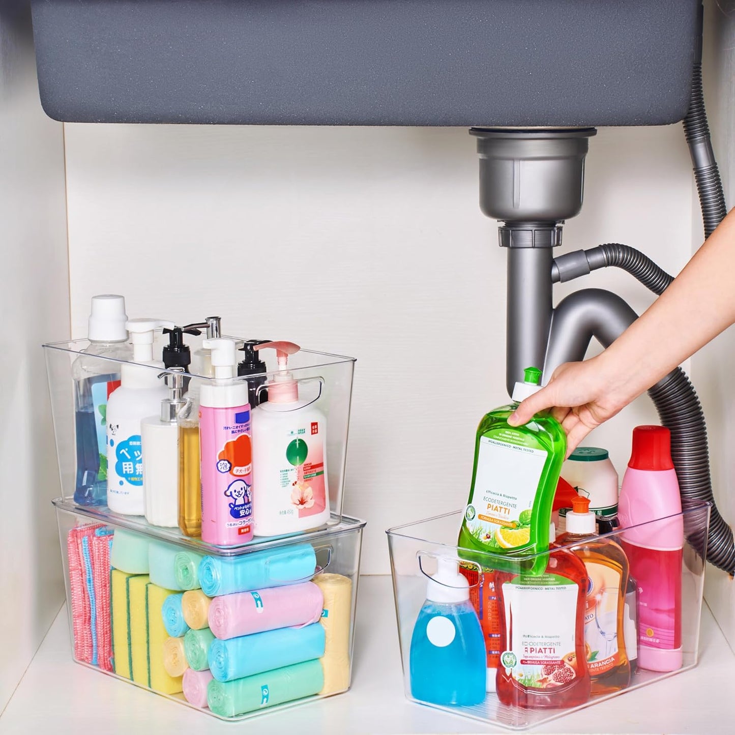 theaoo Clear Storage Bins with Lids Stackable - XLarge Plastic Containers for Pantry Organization and Storage - Perfect for kitchen,Fridge,Laundry Room,Bathroom,Garage,Closet,Cabinet Organizer -8 Pack