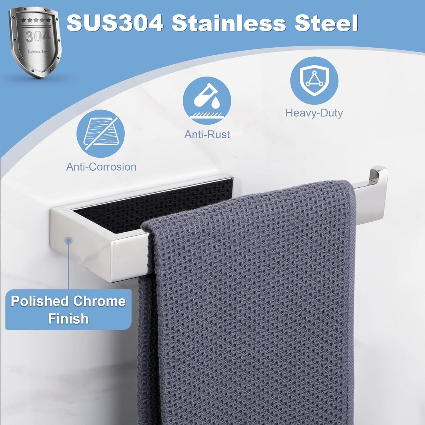 Sayayo Chrome Towel Ring for Bathroom, 10 Inch Hand Towel Bar Towel Rack Towel Holder Wall Mounted Square, SUS304 Stainless Steel