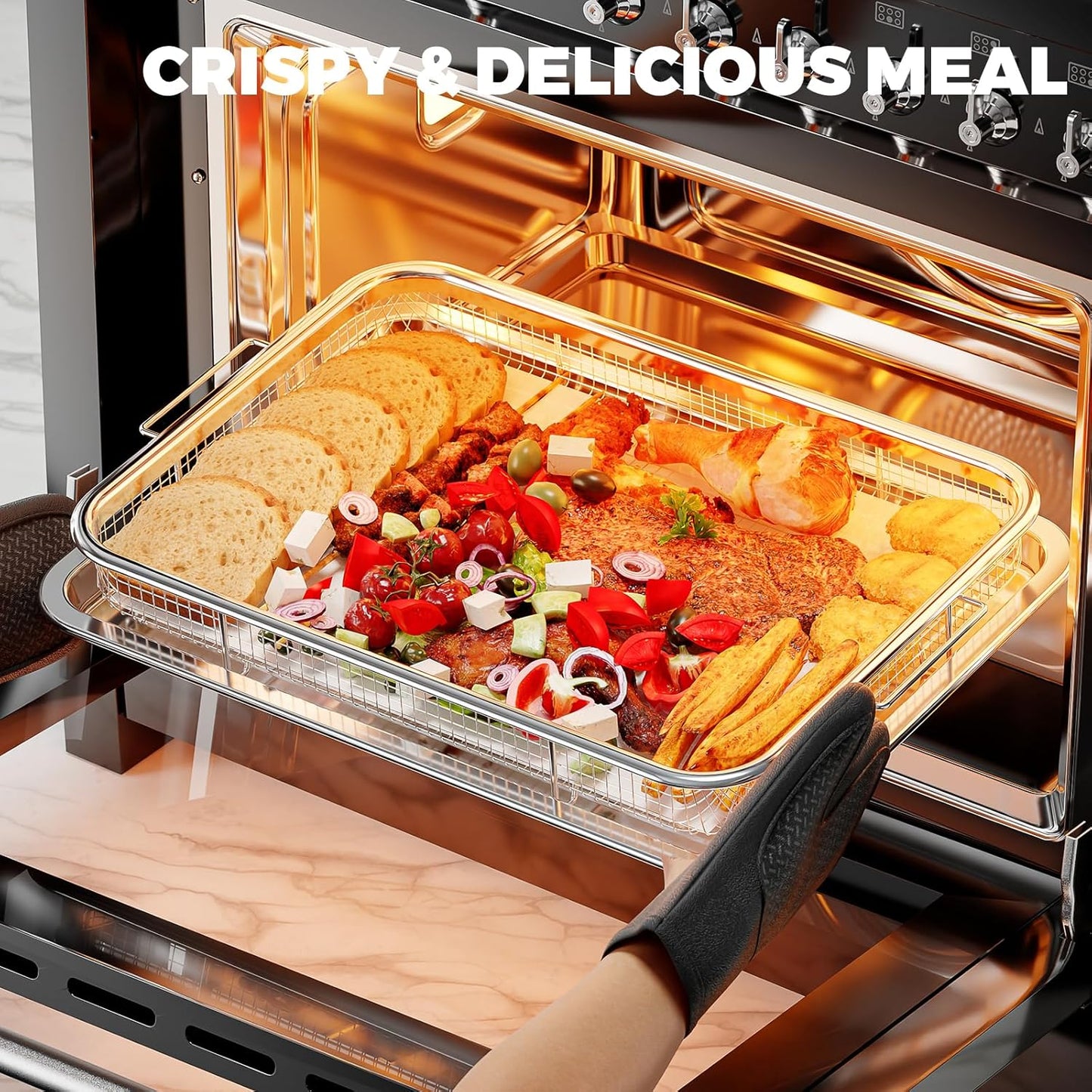 Air Fryer Basket for Oven, Air Fryer Basket and Stainless Steel Baking Tray Pant Oven Air Fryer Pan Rack for Cooking Baking Dishwasher and Broiling (13.1" * 8.8" & 12.8" * 9.6")