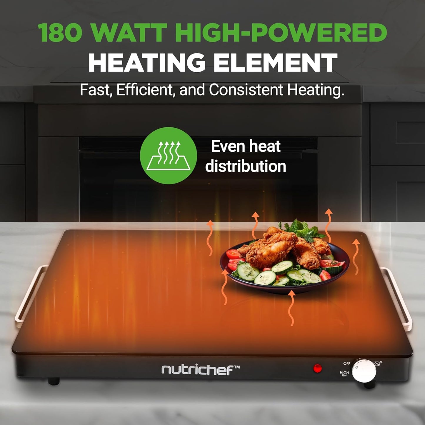NutriChef Electric Warming Tray | Glass Surface Hot Serving Tray | Adjustable Temperature 140°F to 230°F | Energy Efficient & Space Saving | Perfect for Buffets,Parties & More | 21.2 x 16.5 IN | Black