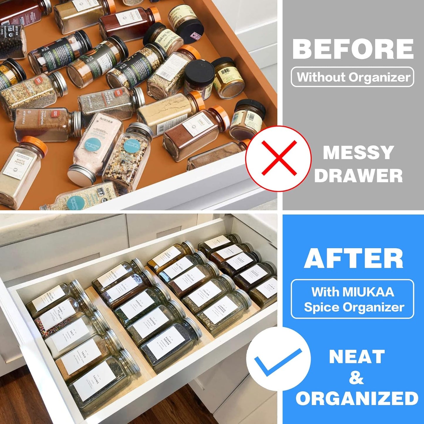 MIUKAA Clear Acrylic Spice Drawer Organizer, 4 Tier- 1 Set Seasoning Jars Drawers Insert, Kitchen Spice Rack Tray for Drawer/Countertop (Jars not included)