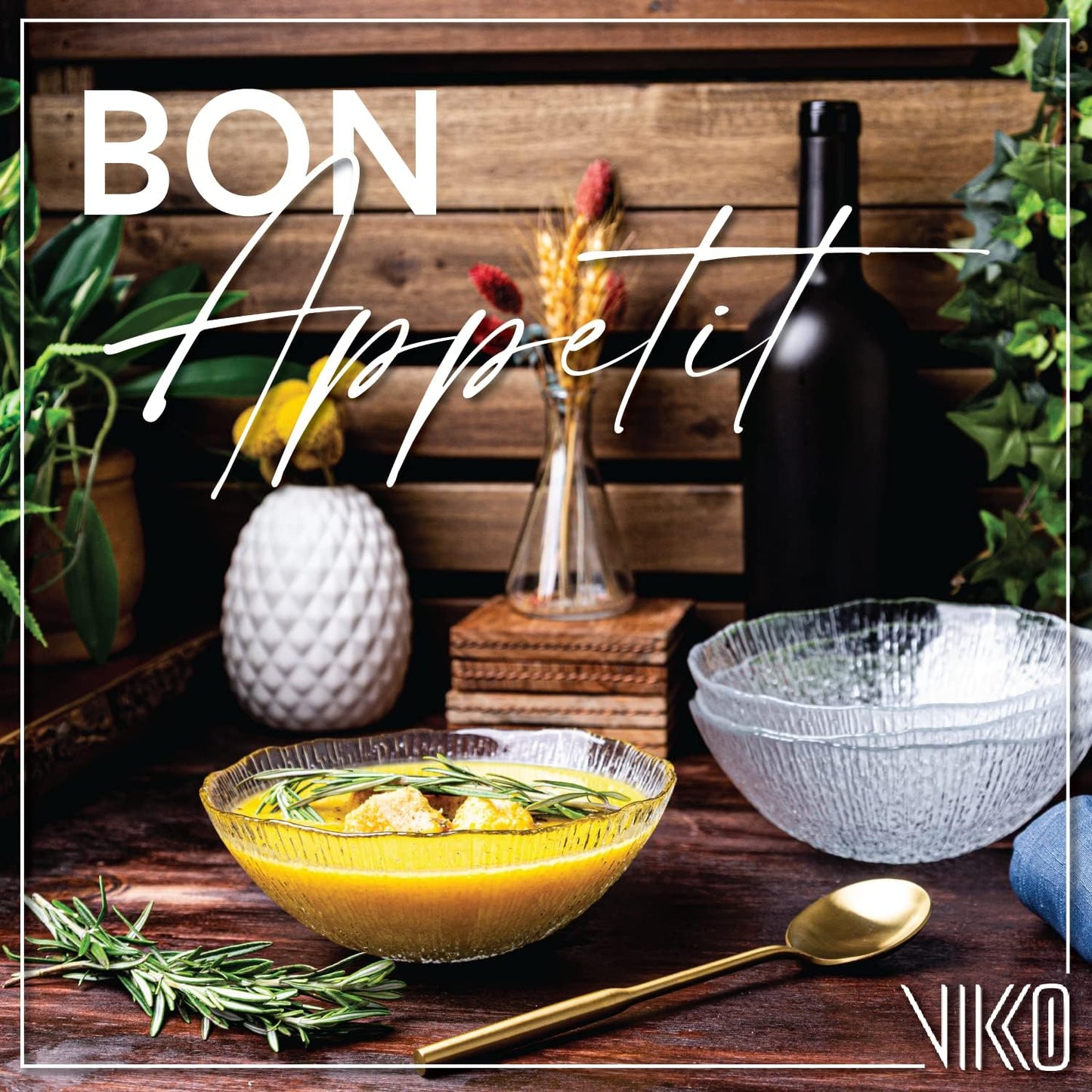 Vikko Soup Bowls, 6.5 Inch Salad Bowls, Glass Soup Bowls, Elegant Textured Glass Bowls, Set of 6, Dishwasher Safe