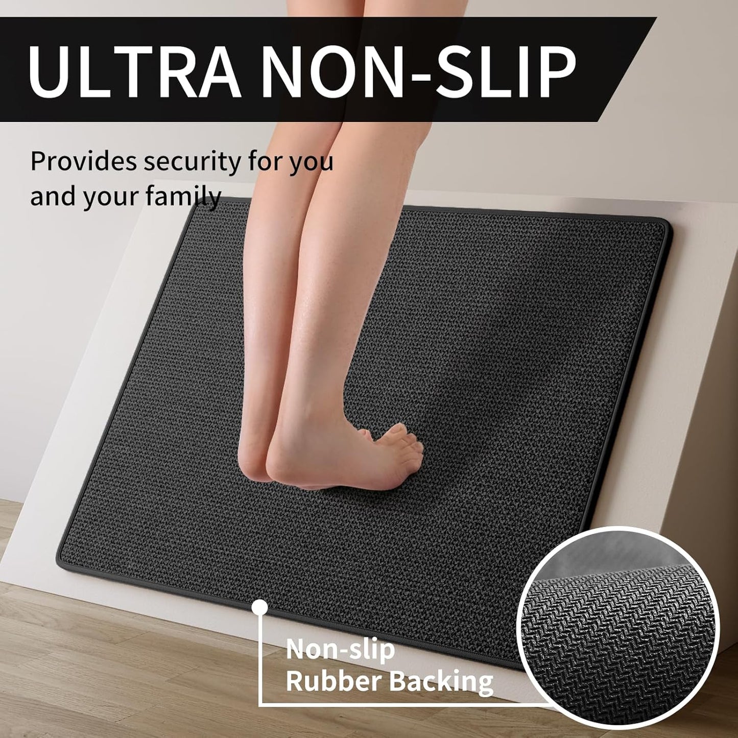 Kitchen mats for Floor Water and Oil Absorbent Runner Rugs for Kitchen, Kitchen Mat in Front of Sink,Non-Slip Kitchen Rugs,Durable Imitation Linen Kitchen Rug Black 17x30+17x59