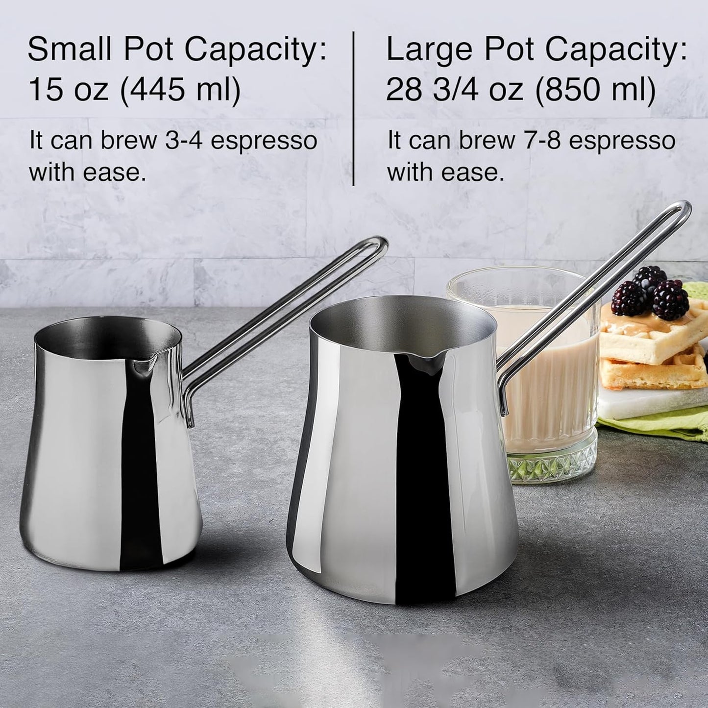 CRYSTALIA Turkish Coffee Pot 18/10 Stainless Steel, Stove Top Tea Maker, Milk Warmer, Greek Arabic Coffee Cezve Briki, 29 oz (Silver, Large)