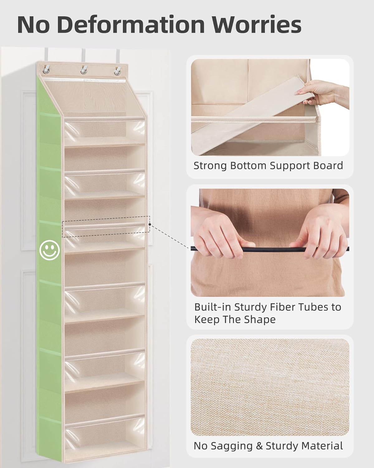 STORAGE MANIAC Over the Door Organizer Large Capacity Hanging Organizer, Clear Deep Pockets Behind Door Closet Organizer and Storage for Nursery, Bathroom, Bedroom, Pantry, 1 Pack Oat Beige