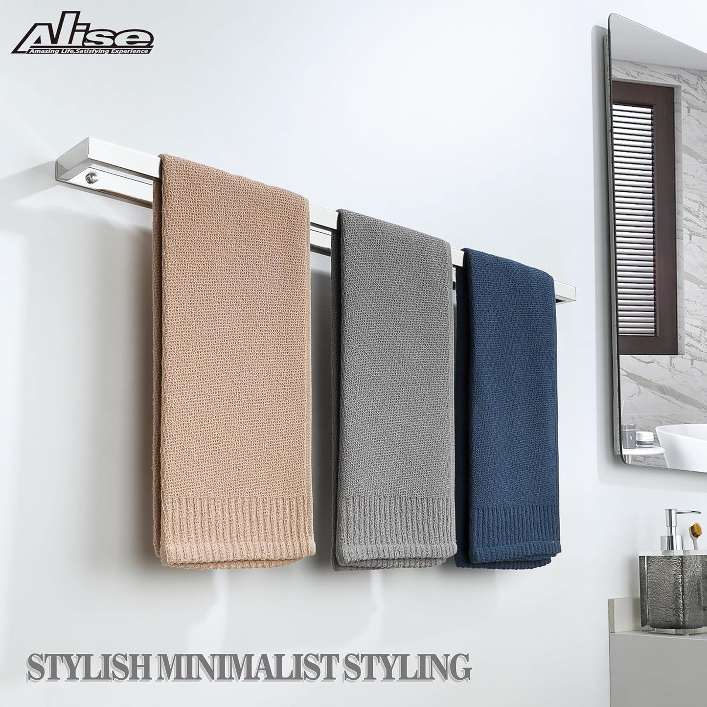 Alise Bath Towel Bar,Wall Mount Towel Holder Towel Rack Towel Hanger for Bathroom Lavatory,28 Inch SUS304 Stainless Steel Towel Rail,Polished Chrome GJF070-C