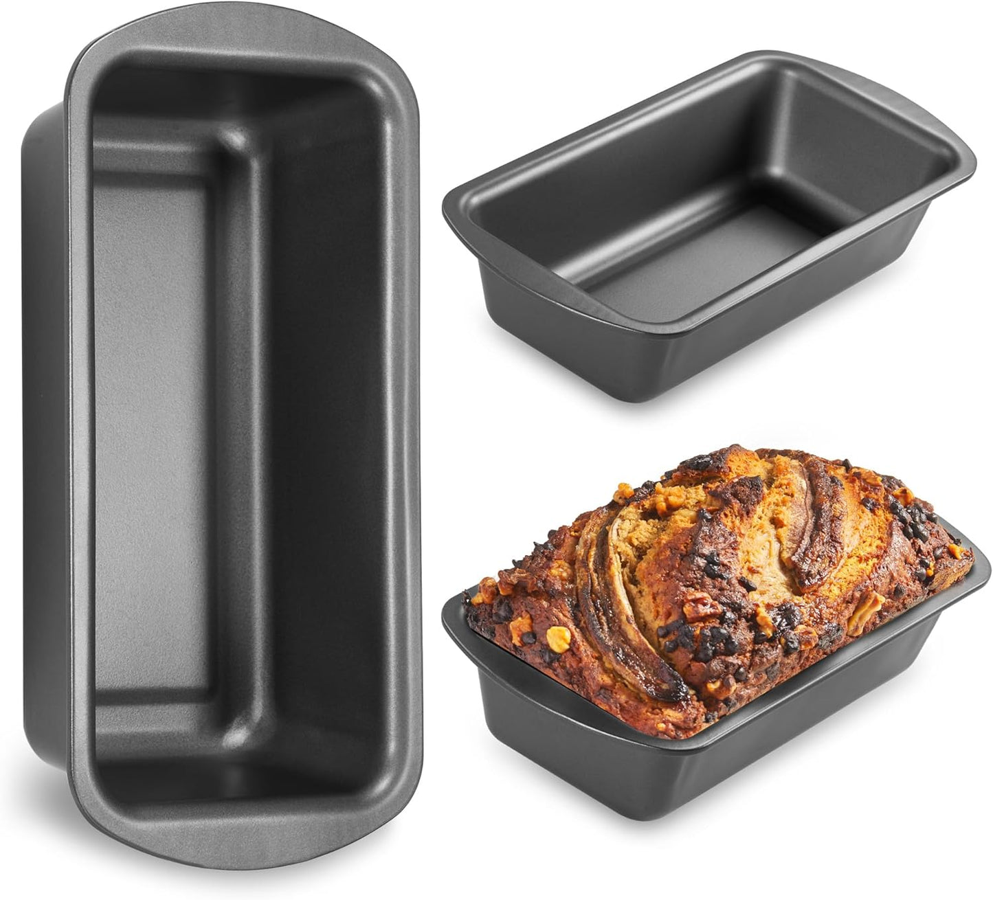 HONGBAKE 3 Pack Loaf Pan Set, 8.5 x 4.5 Inches With Wide Grips Nonstick Bread Tin, 1Lb Perfect for Homemade Baking, Grey