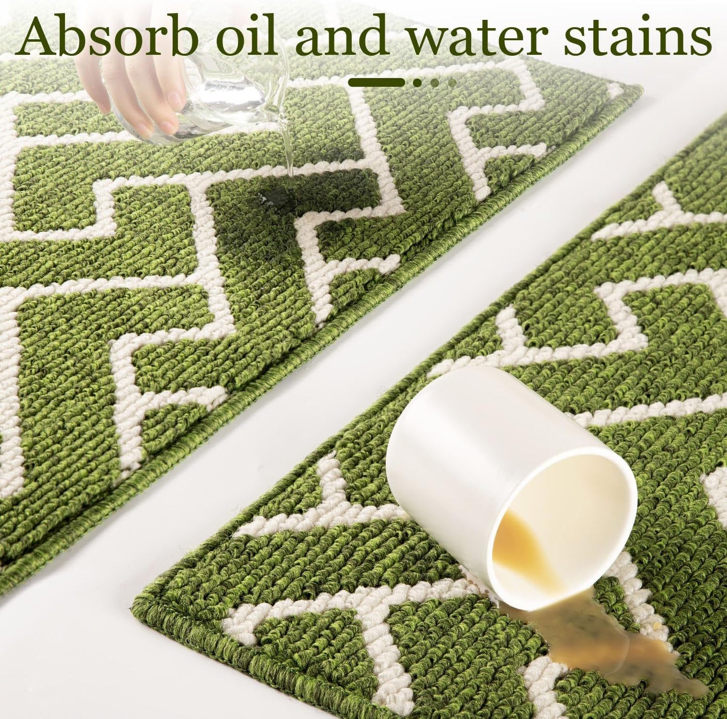 hicorfe Kitchen Rugs and Mats Sets,2 Pieces Super Absorbent Polypropylene Non-Slip Rug,Soft Comfort Floor Mat,Washable for Kitchen,Hallway,Office,Sink,Laundry(24" x 35" Plus 24" x 79",Sage Green