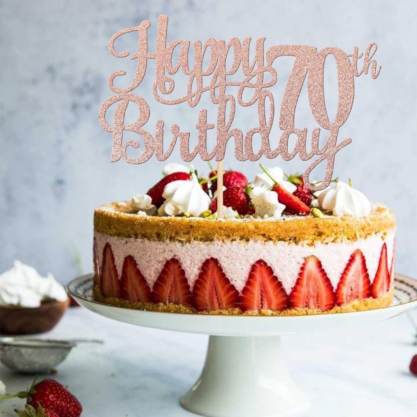 1 PCS Happy 70th Birthday Cake Topper Glitter Cheers to 70 Years Birthday Cake Pick Seventy 70 Fabulous Cake Decoration for Happy 70th Birthday Anniversary Party Decorations Supplies Rose Gold