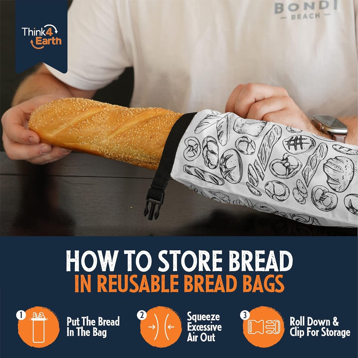 THINK4EARTH® - Large Bread and Baguette Bags (White, Baguette Bag 2 Pack)