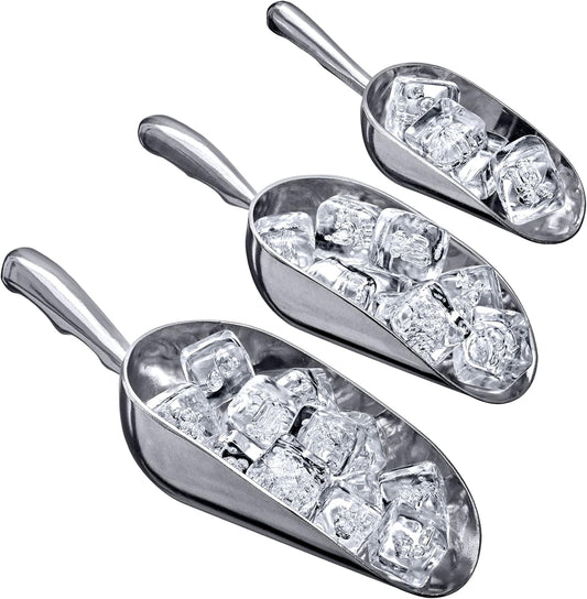 Amazing Abby - Elsa - Aluminum Ice Scoops (3-Piece Set), Cast Aluminum Utility Scoops, 5/12/24-Ounce Capacity, Food-Grade, Good for Home and Commercial Use, NOT Dishwasher-Safe, Hand-Wash Recommended