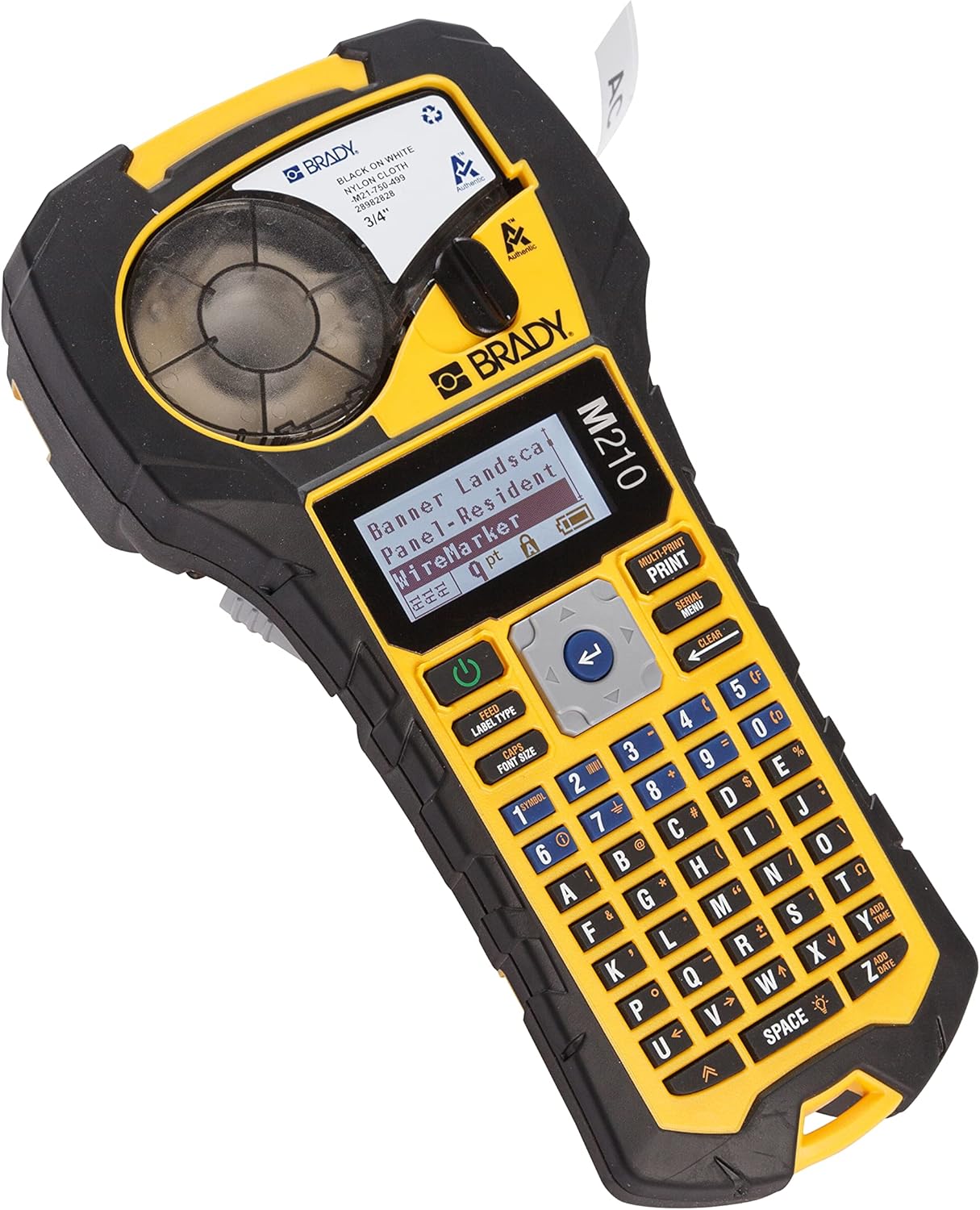 Brady M210 Portable Label Printer with Rubber Bumpers & Authentic (M21-750-499) Multi-Purpose Nylon Label for General Identification, Wire Marking, and Laboratory Labeling.75 Width, 16' Length