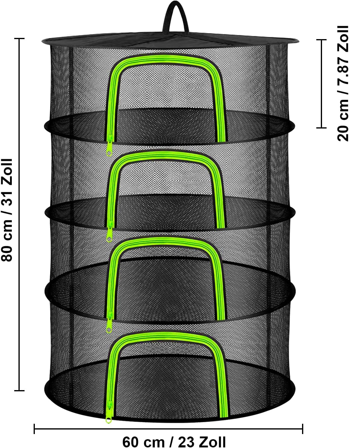 Coopache 4 Layer Herb Drying Rack Hanging Mesh Plant Dry Net Basket for Herbs Plants Flower Vegetables Spices Fish Food with Green Zippers