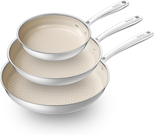 Redchef Nonstick Frying Pan Set Tri-Ply Hybrid Ceramic Frying pan 3 Piece, 8, 9.5, 11 Inch, Kitchen Frying Pans, Skillet PTFE PFAS-Free, Dishwasher and Oven Safe, Induction Ready, All Cooktops
