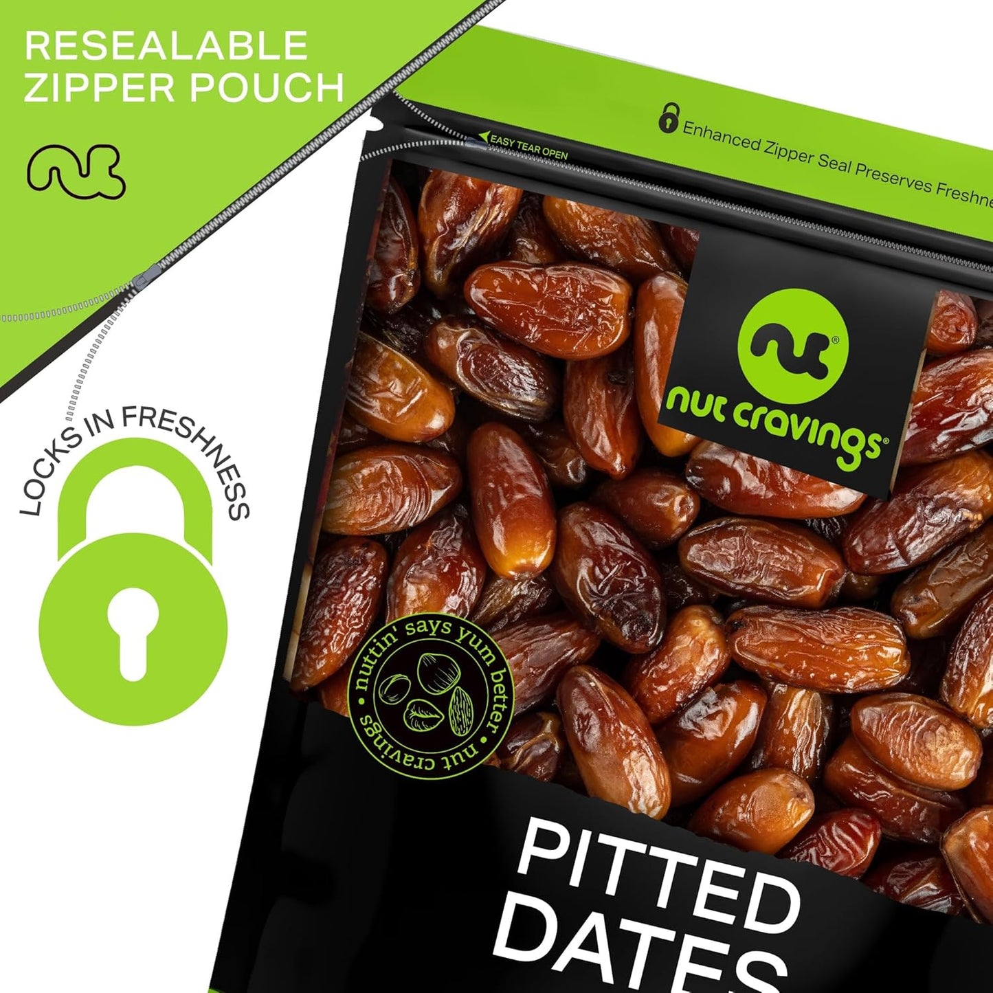 NUT CRAVINGS - Sun Dried Deglet Noor Dates Pitted, No Sugar Added (80oz, 5 Lbs) Bulk Dry Fruits Packed Fresh in Resealable Bag - Sweet Healthy Snack, Naturally Grown, Vegan, Kosher
