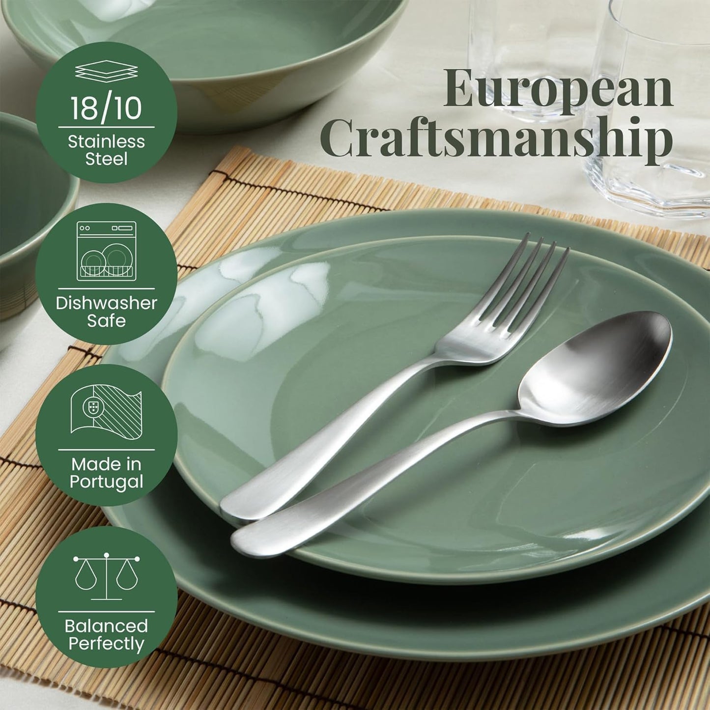 Signature Stainless Steel Flatware 20-Piece Set - Service for 4, Premium Stainless Steel with Weighted Handles, Dishwasher Safe, Everyday or Special Occasion Cutlery (Satin Finish)