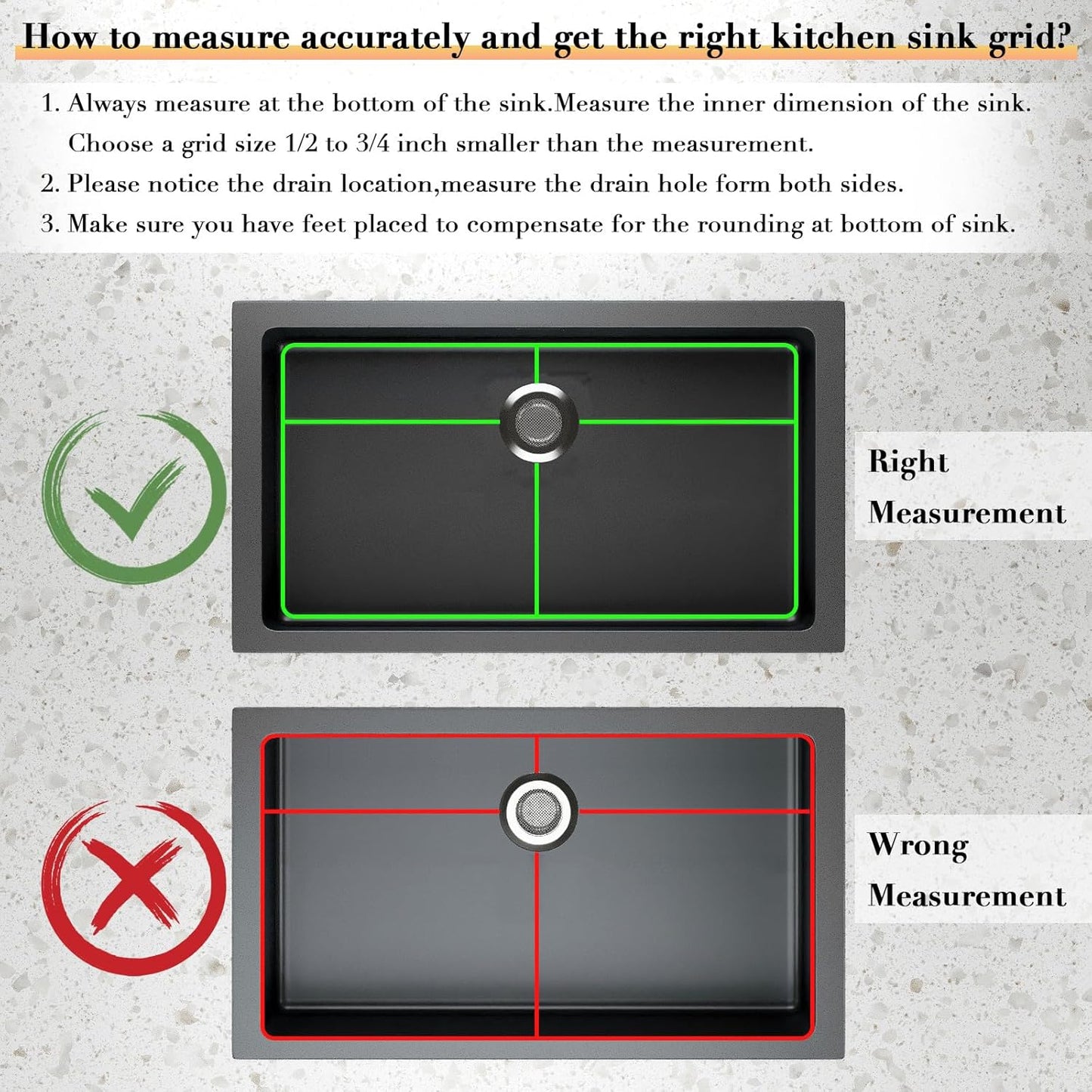 27.5’’ x 13.5’’ Stainless Steel Sink Protector, Sink Protectors for Kitchen Sink, Sink Grid, Sink Grate for Bottom with Rear Drain, Metal Sink Rack for Bottom of Sink with Corner Radius