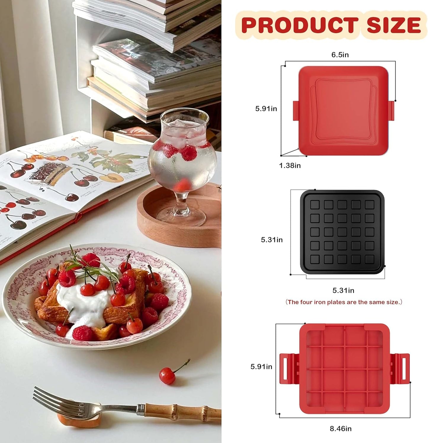 Microwave Grilled Cheese & Breakfast Maker - Fast Cook Waffle, Panini & Sandwich Press (<5 Min), Microwave Cookware, Dishwasher Safe,Easy Clean,2-in-1 Set(4 PCS)