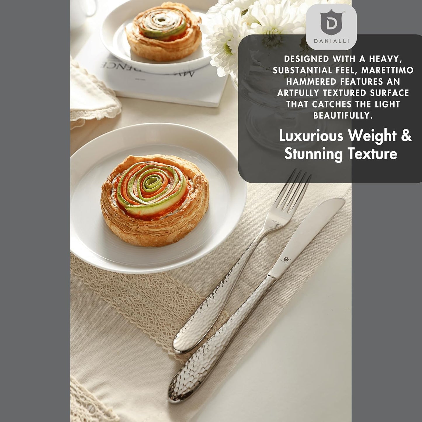 Silverware Set for 16 | 18/10 Stainless Steel Flatware Set | Mirror Finish, Heavy-Duty, Dishwasher Safe, Elegant & Durable, Built to Last (80-Piece, Marettimo Hammered)