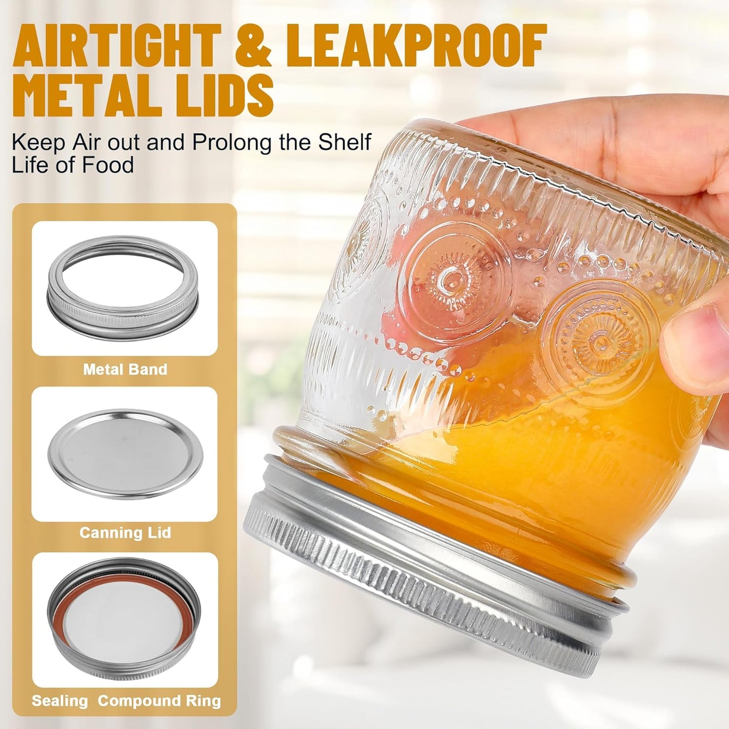 8 oz Mason Jars with Regular Airtight Lids - 24 Pack Small Mason Jars for Jam, Honey, Baby Foods, Overnight Oats, Spices, Herbs, Salads, Candles, Dessert, Party Favors, Half Pint Size Canning Jar