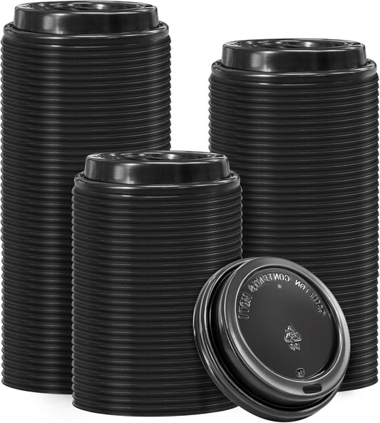 200 Pack Black Coffee Cups Lids 3.54'', Disposable Plastic Lids for 10, 12, 16, 20, 24 oz Paper Cups, Hot or Cold Drinking Cup Lid for Espresso, Hot Beverage