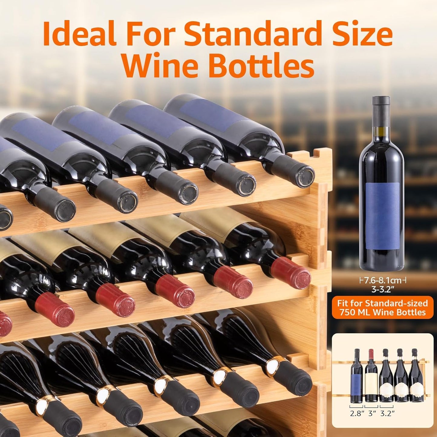 Amazon Basics Stackable Natural Bamboo Wine Rack, 36 Bottle Capacity