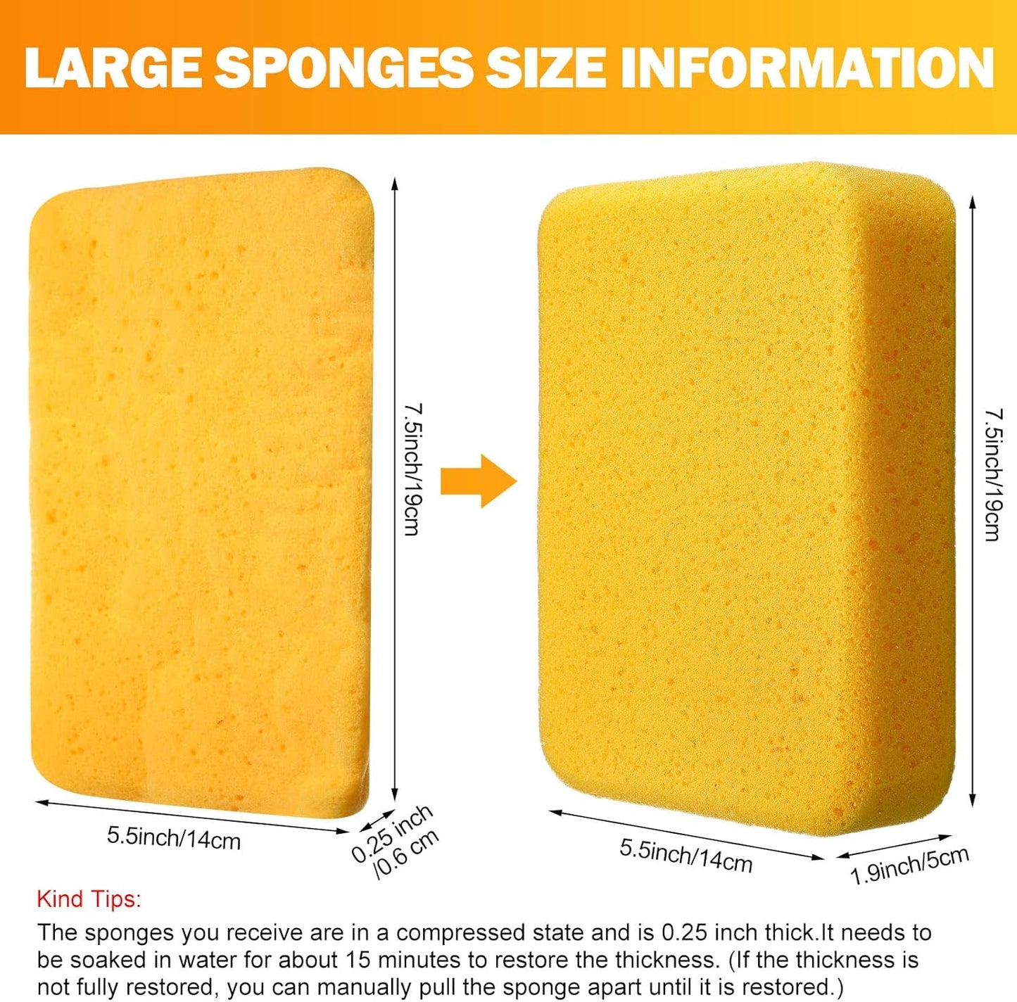 Tioncy 84 Pcs Large Sponges Bulk 7.5 x 5.5 x 1.9 Inch Grouting Car Wash Foam Cleaning and Washing Sponge Commercial Foam Large All Purpose for Cleaning Dishes Car Tile Bike (Yellow)