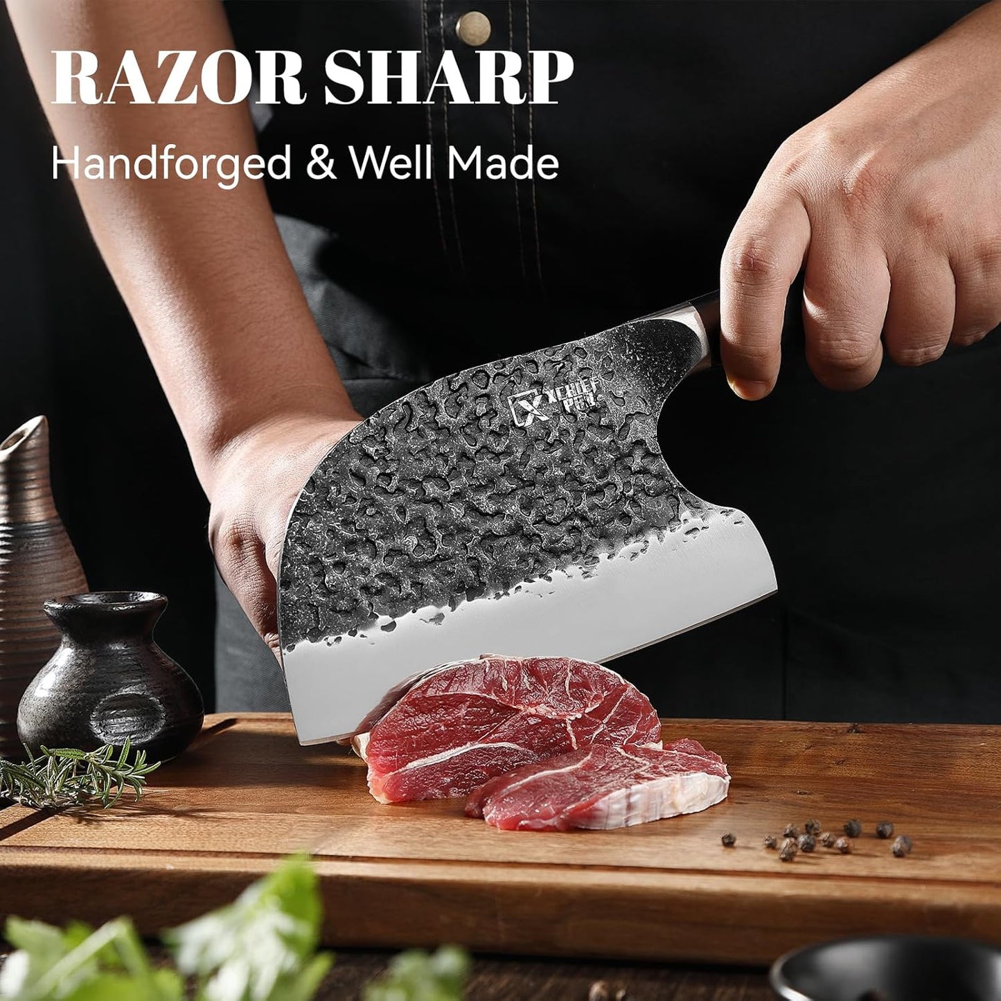 9 Pieces Knife Set with Block, Hand Forged High Carbon Steel Sharp Blade Cooking Knives Set with Holder for Kitchen, Block Chef Knife Set Professional, Best Gifts for Men Women