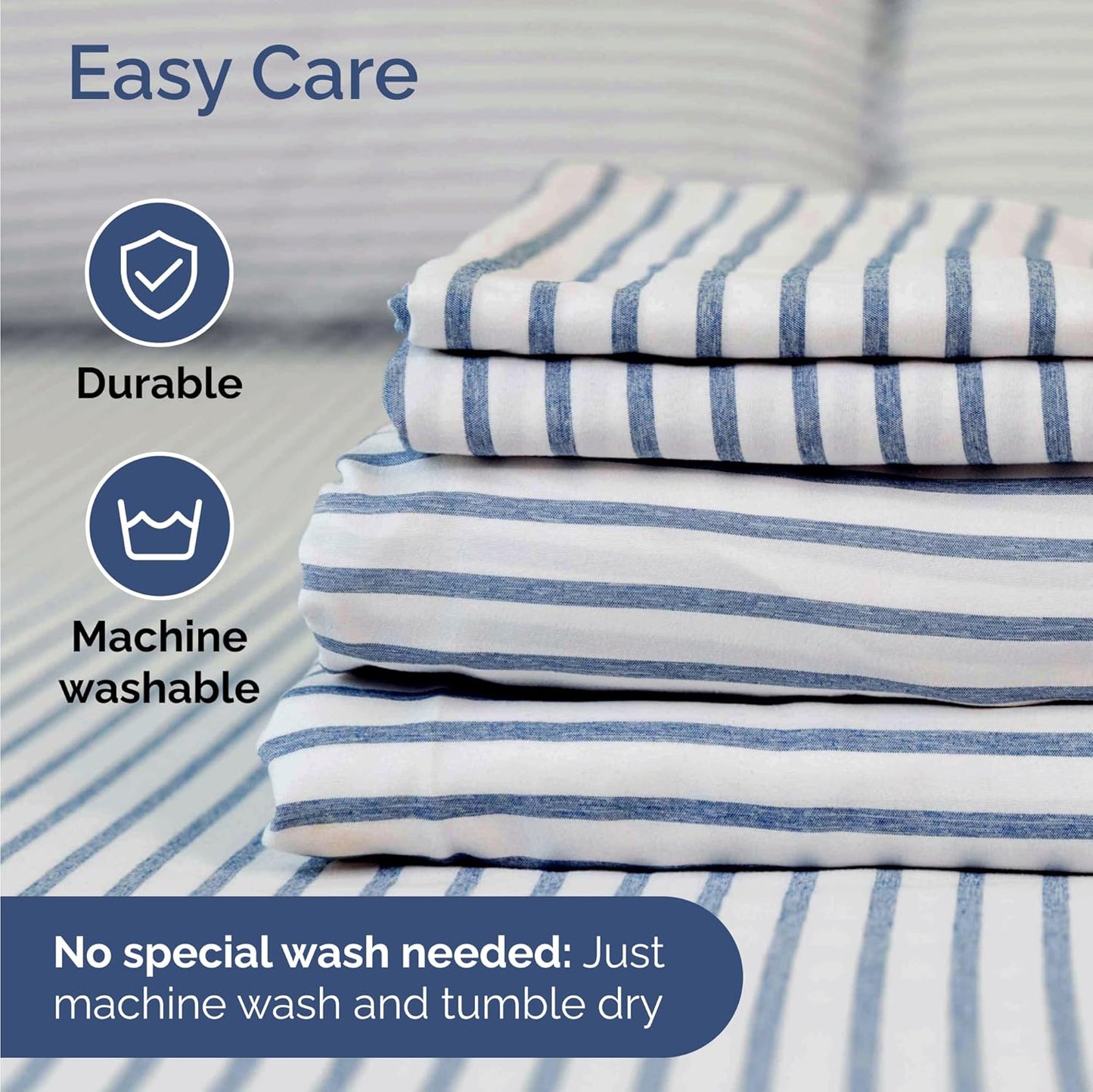 Twin Size 3 Piece Sheet Set - Comfy Breathable & Cooling Bed Sheets Set - Hotel Luxury Bedding for Women, Men, Kids, Teens, Boys & Girls - Deep Pockets, Soft, Wrinkle Free - Oeko-Tex - Blue Stripes 2