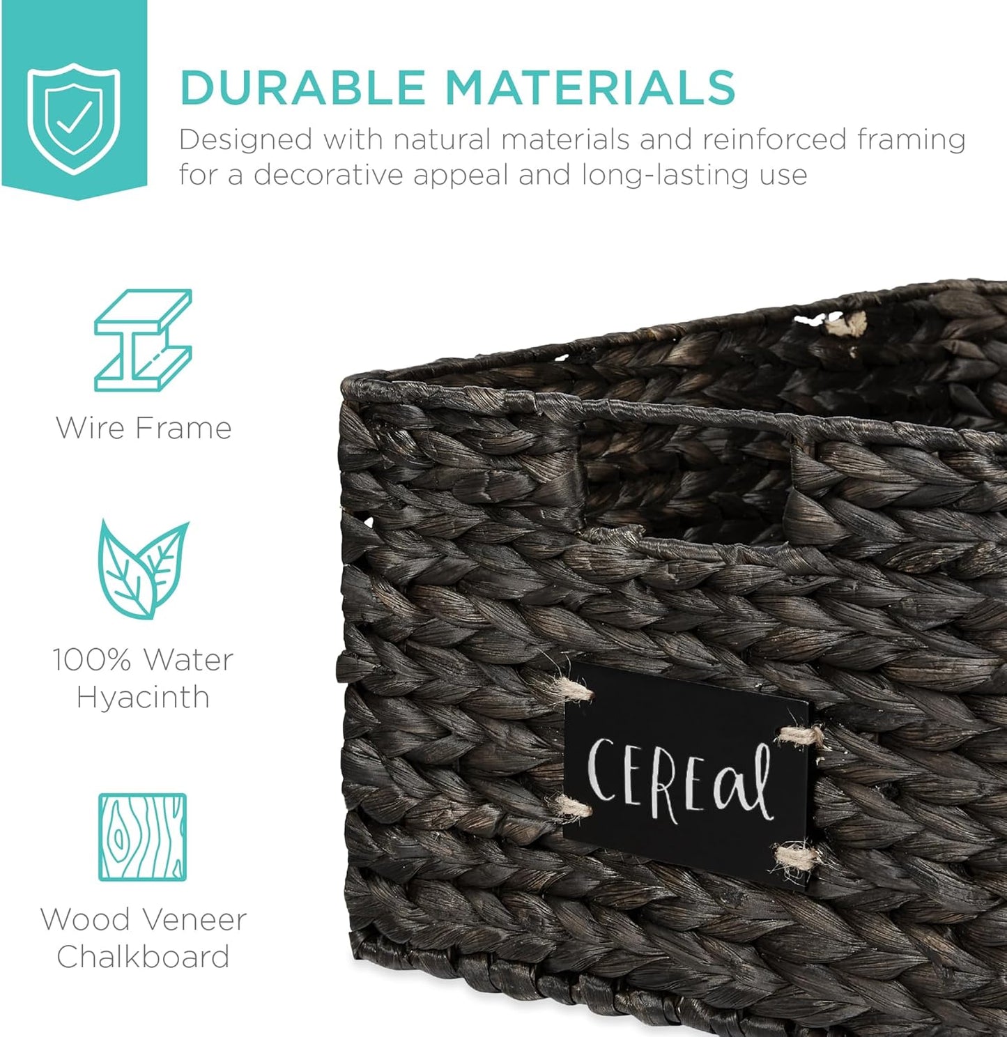 Best Choice Products Pantry Baskets Set of 2 16x12in Water Hyacinth Storage Baskets, Woven Wicker Organizers with handles w/Chalkboard Label Chalk Marker - Black