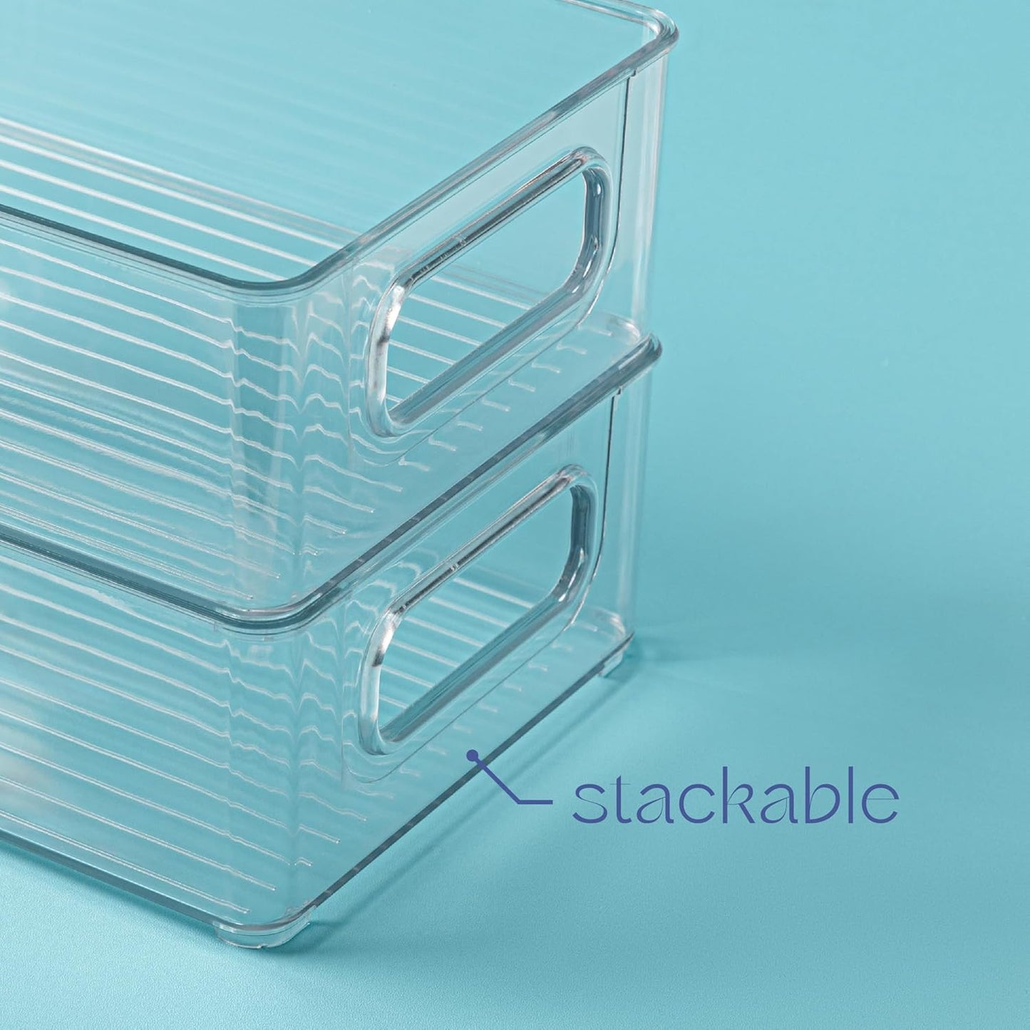 Plastic Food Storage Clear Container Bin with Handles for Organizing Kitchen, Pantry, Refrigerator, Freezer, Pantry, Cabinet, Closet, Bathroom. Stackable 10”x6”x3”