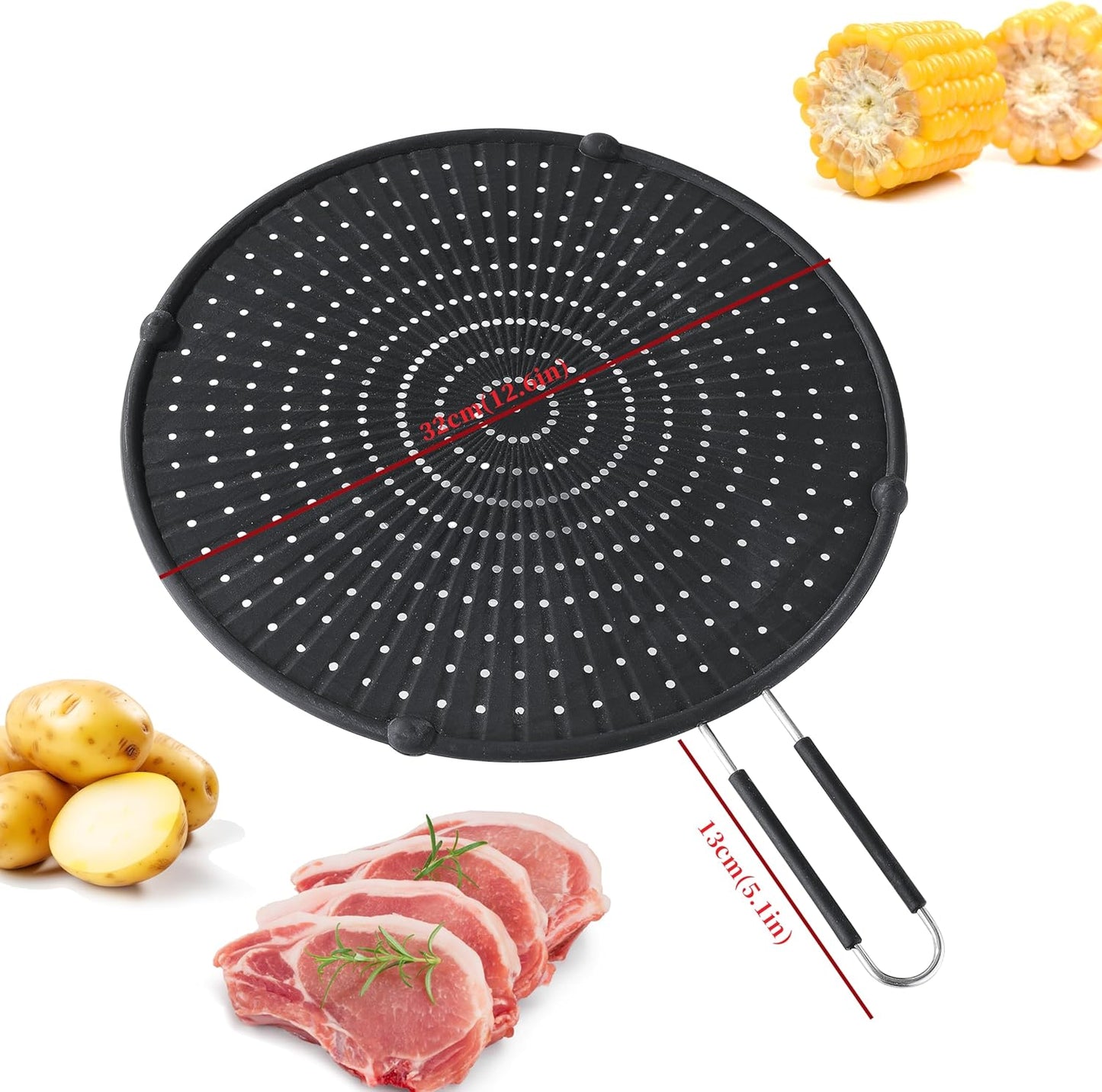 Splatter Screen for Frying Pan, Kaloo Grease Splatter Guard, Heat-Resistant Splatter Guards for Frying, Silicone Splatter Guard for Everyday Cooking, Dishwasher Safe (13inch,Black)