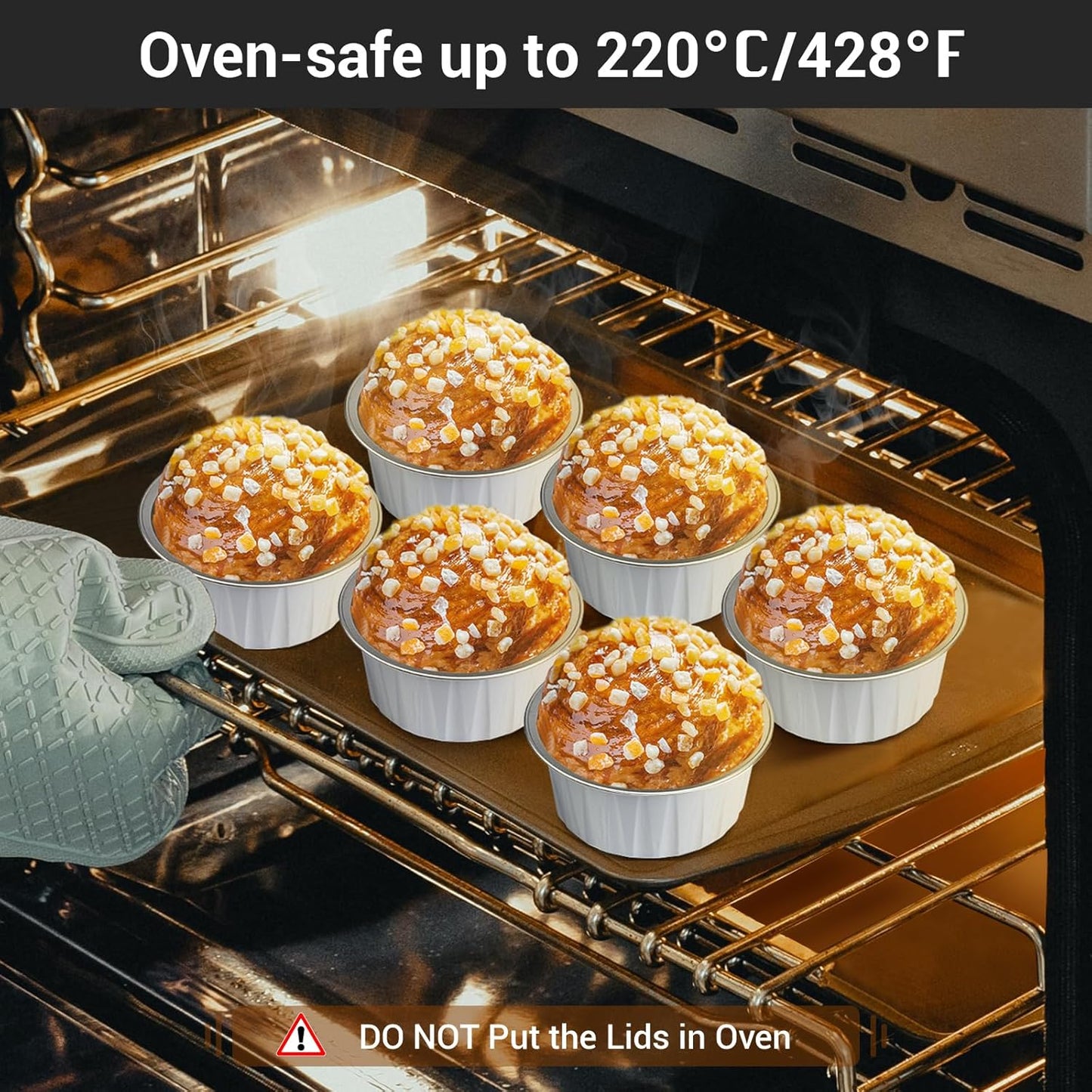 EUSOAR Ramekin Baking Cups, 30pcs 5oz Aluminum Foil Muffin Liners Cupcake Baking Cup with Lids, Mini Pie Pans with Lids, Disposable Foil Baking Cups Containers for Creme Brulee or Cupcake-White