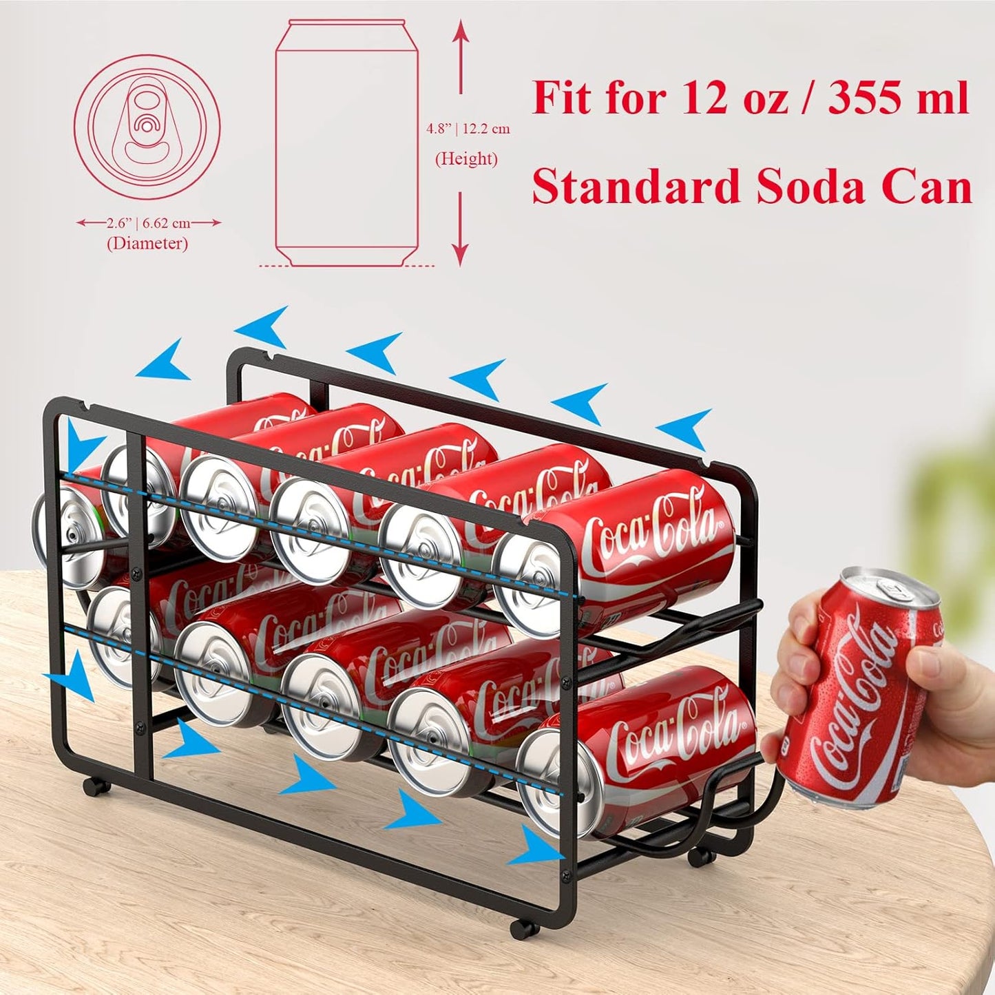 Soda Can Organizer Storage Rack, 2 Pack Stackable Beverage Soda Can Dispenser Organizer Holder for Refrigerator, Cabinet, Pantry (Black)