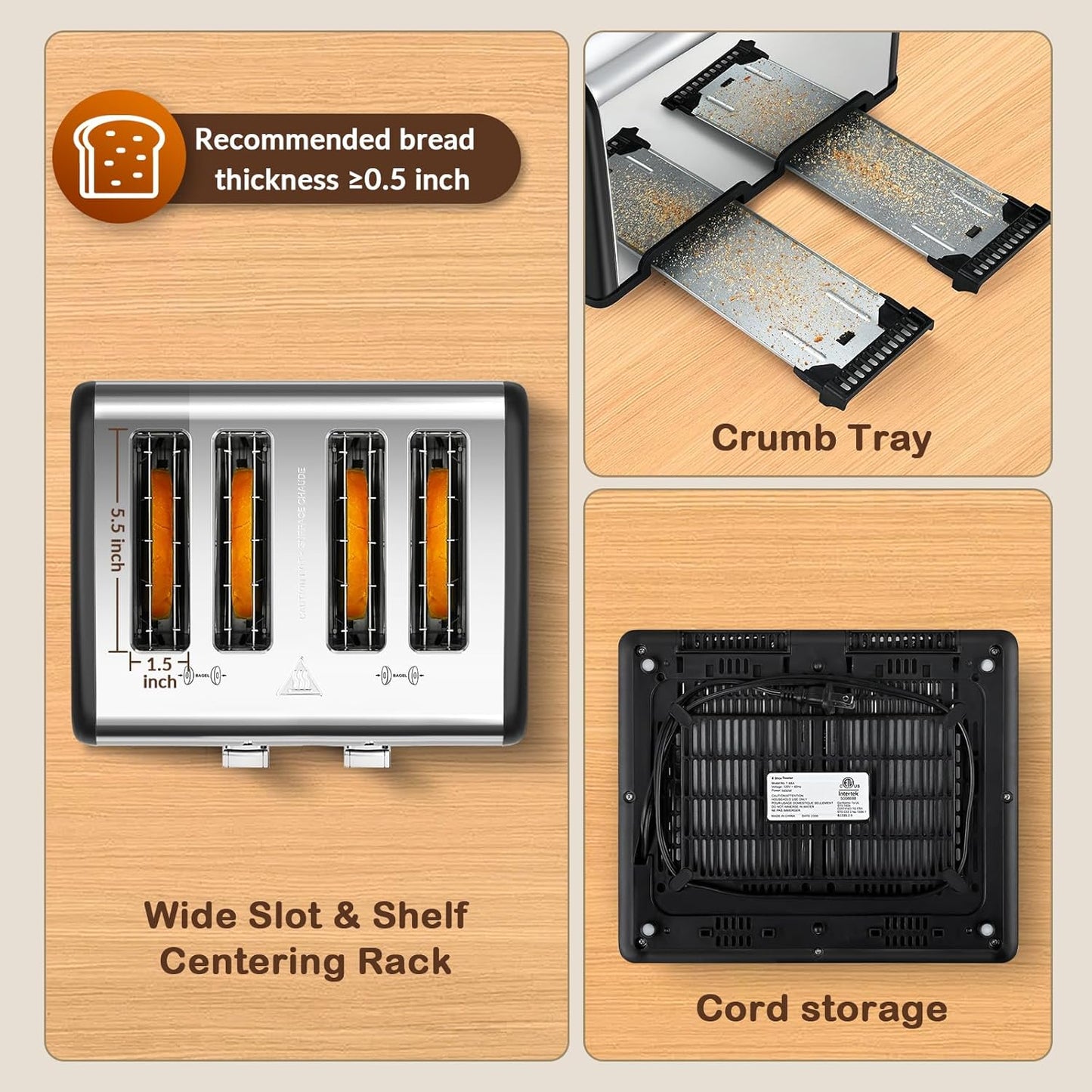 Mecity 4 Slice Toaster with Touch Screen Control, 4 Wide Slots, Stainless Steel Smart Bread Toaster for Bagels, Muffins, Waffles, Dual Control Panel, Timer, Defrost, Reheat, 120V 1650W, Matt Black