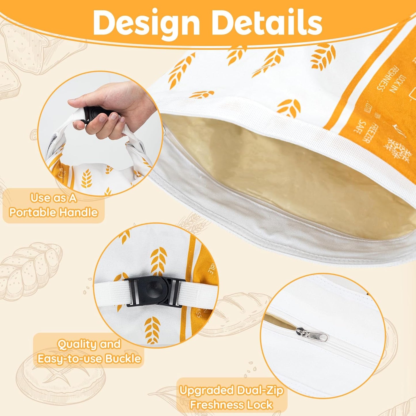 Reusable Beeswax Bread Bag for Homemade Bread & Sourdough Loaf, Fridge-Safe Storage Container with Dual-Zip Freshness Lock & Lables Cards Note Dates on, Natural Cotton & Beeswax Lining Keep Fresh