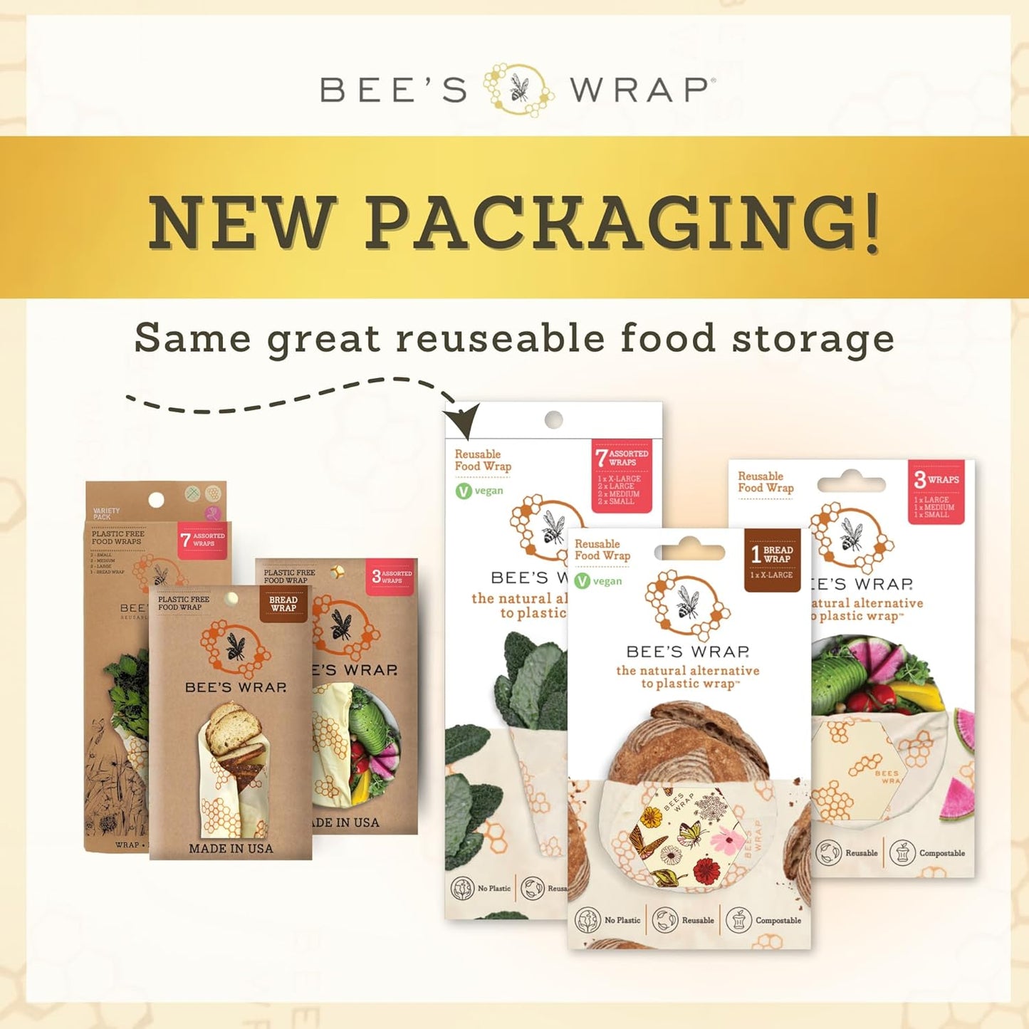 Bee's Wrap Beeswax Wraps for Food - Honeycomb & Bees + Bears Assorted 5 Pack (2L, 3M) Made in USA Reusable & Organic Food Wraps & Bowl Covers - Eco-Friendly Alternative to Aluminum Foil & Plastic Wrap