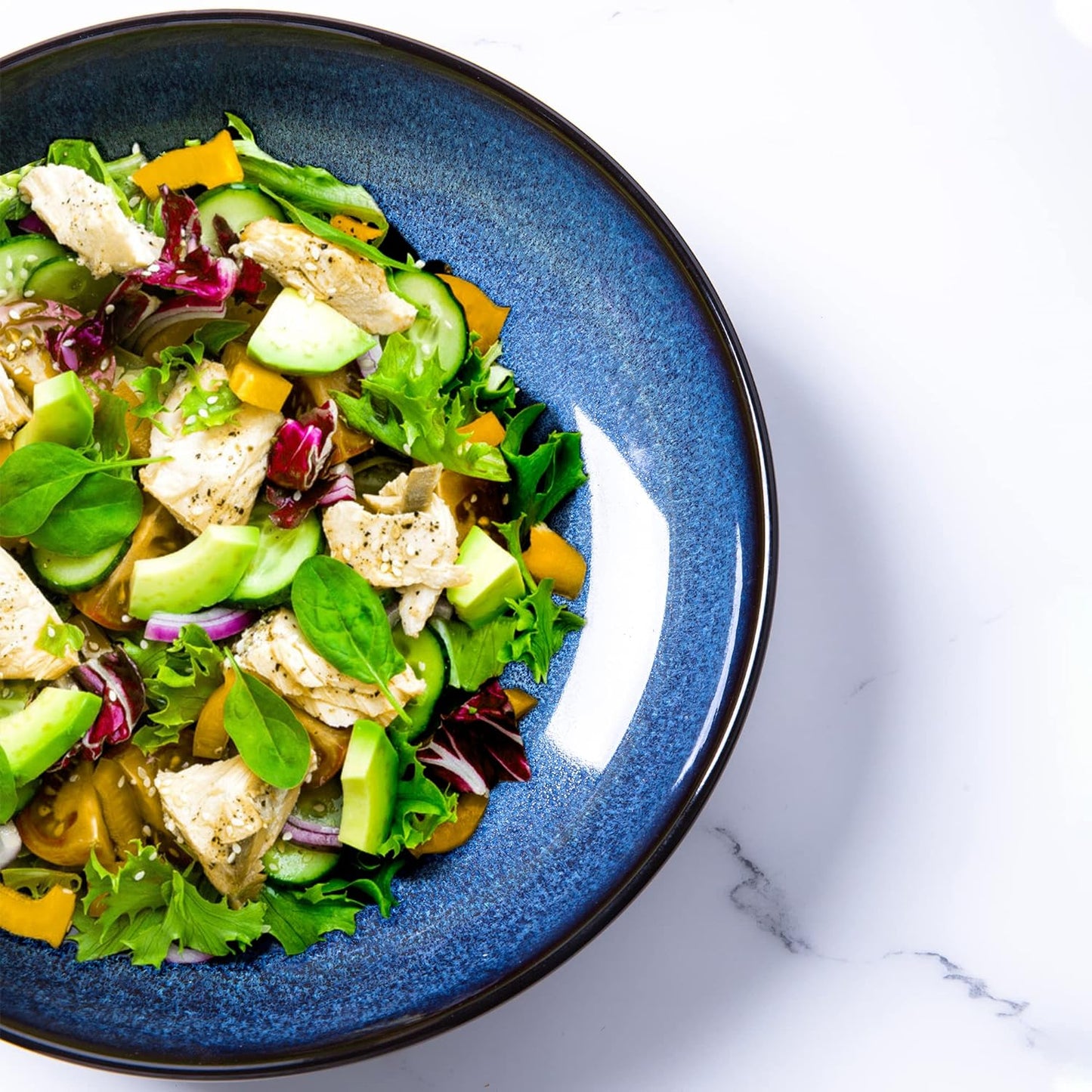 LERATIO Large Pasta Bowls,38oz Ceramic Pasta Bowls,9.0" Reactive Glaze Pasta Bowl Set of 6,Microwave & Dishwasher,Oven Safe,Wide Serving Bowls for Salad,Pasta,Fruit,Scratch Resistant-Blue