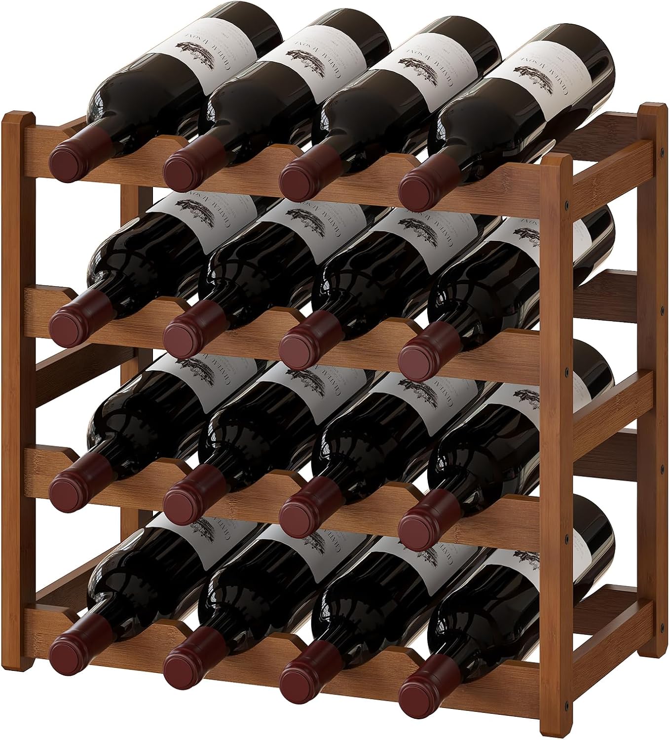 BMOSU Bamboo Wine Rack Wine Storage Cabinet Shelf 16 Bottle Wine Racks Countertop Sturdy for Kitchen Dining Room Pantry - 4 Tiers Wine Rack(Brown)