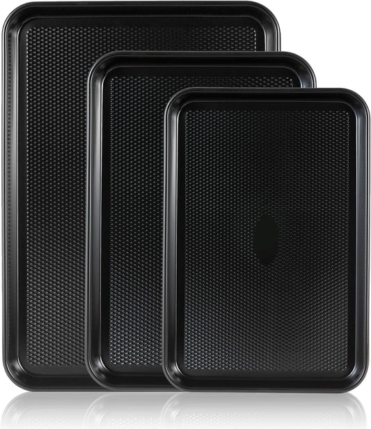 SS&CC Nonstick Baking Sheet Pan Set of 3, 0.8mm Carbon Steel Cookie Sheets for Oven - Half/Quarter/Jelly Roll Pans with Diamond Texture, PFOA-Free & Oven Safe (17.5x12, 15.5x10.2, 13.5x9.5 Inch)