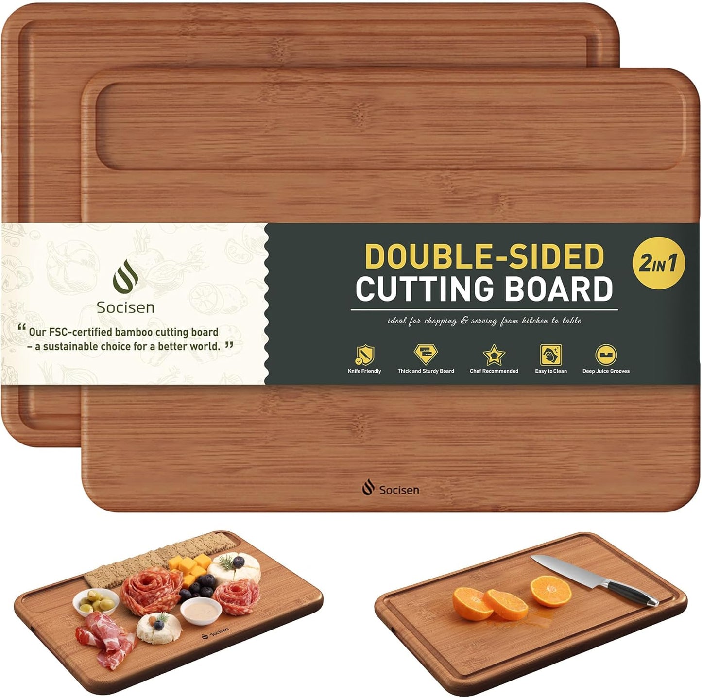 Extra Large Bamboo Cutting Board Over Sink Butcher Block Chopping Board Wooden Cutting Boards Solid Thick Juice Groove Big Xl XXl xlarge Kitchen Counter Organic Meat BBQ Kit(19.5" x 14" x 0.8")