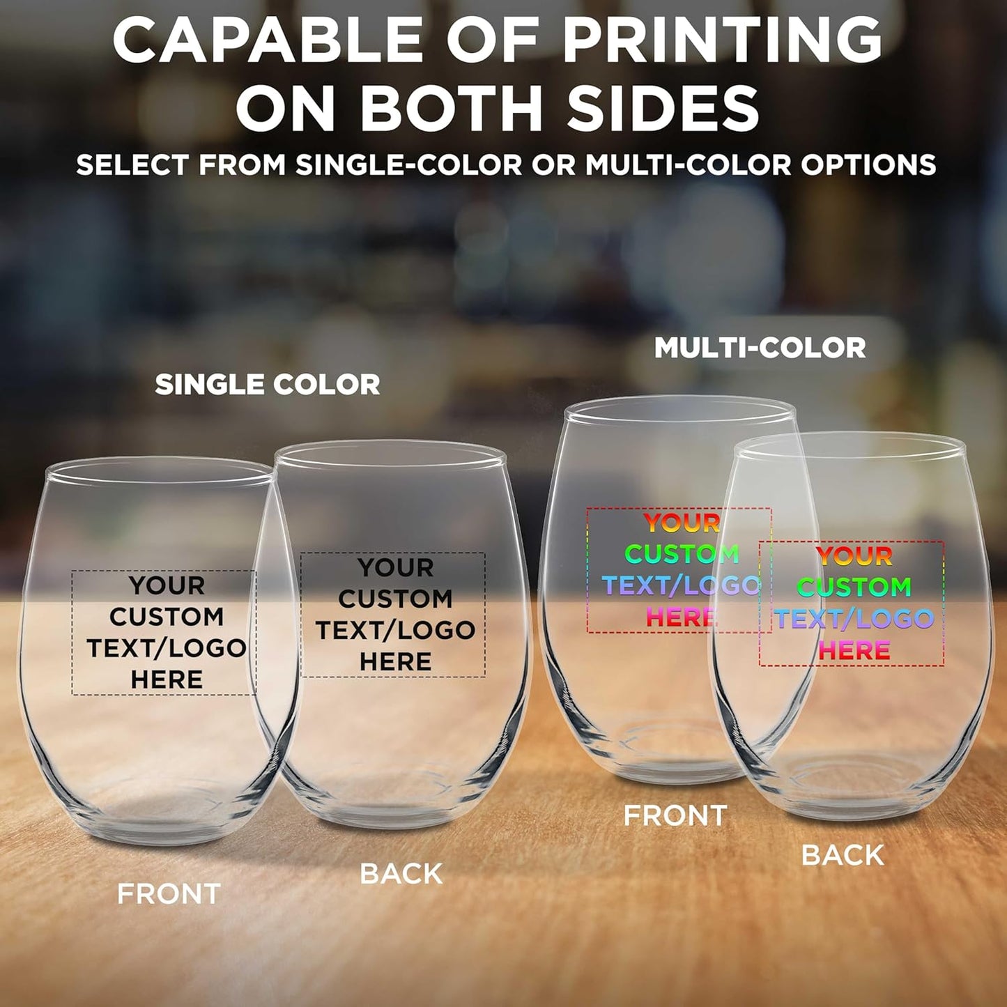 Custom Stemless Wine Glasses by ARC Perfection 15 oz. Set of 100, Personalized Bulk Pack - Restaurant Glassware, Perfect for Red Wine, White Wine, Cocktails - Clear