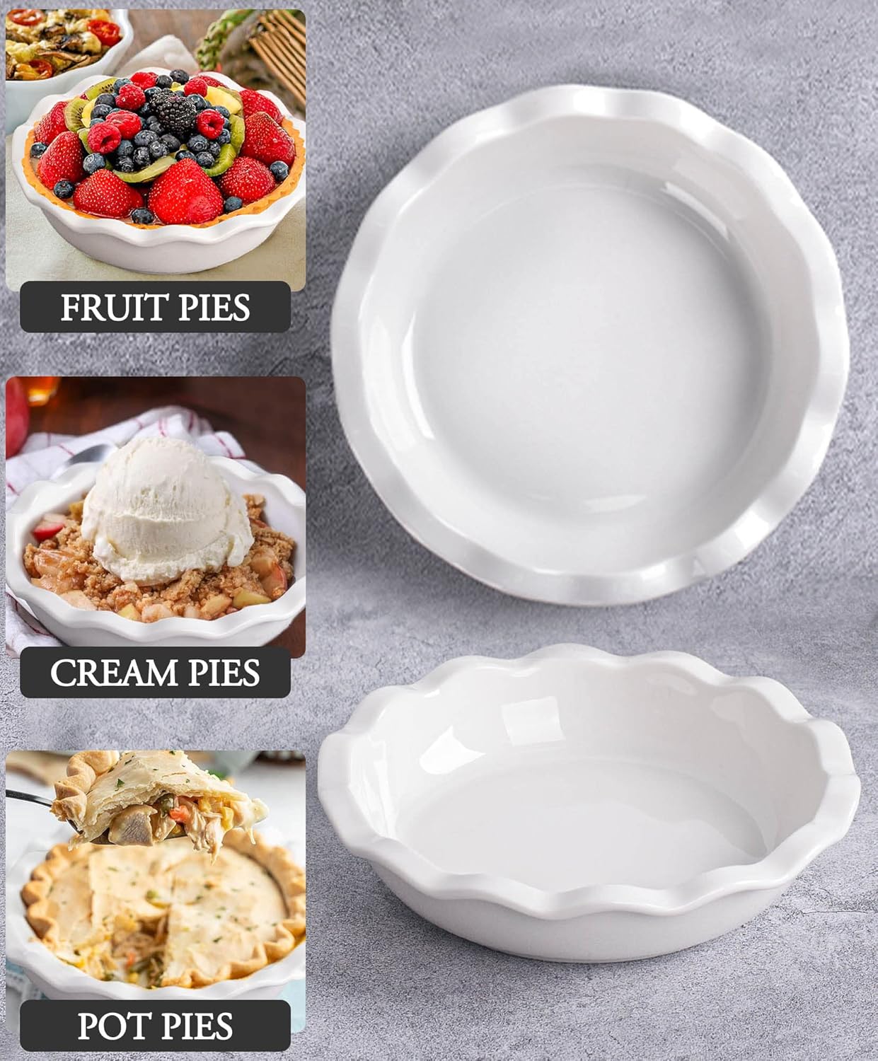 Ceramic Mini Pie Pans, 6.5 Inch Individual Small Pie Pans, 12 Oz Pie Dish Ramekins for Baking Chicken Pot Pie, Quiches, Fruit Pies, Set of 6, White