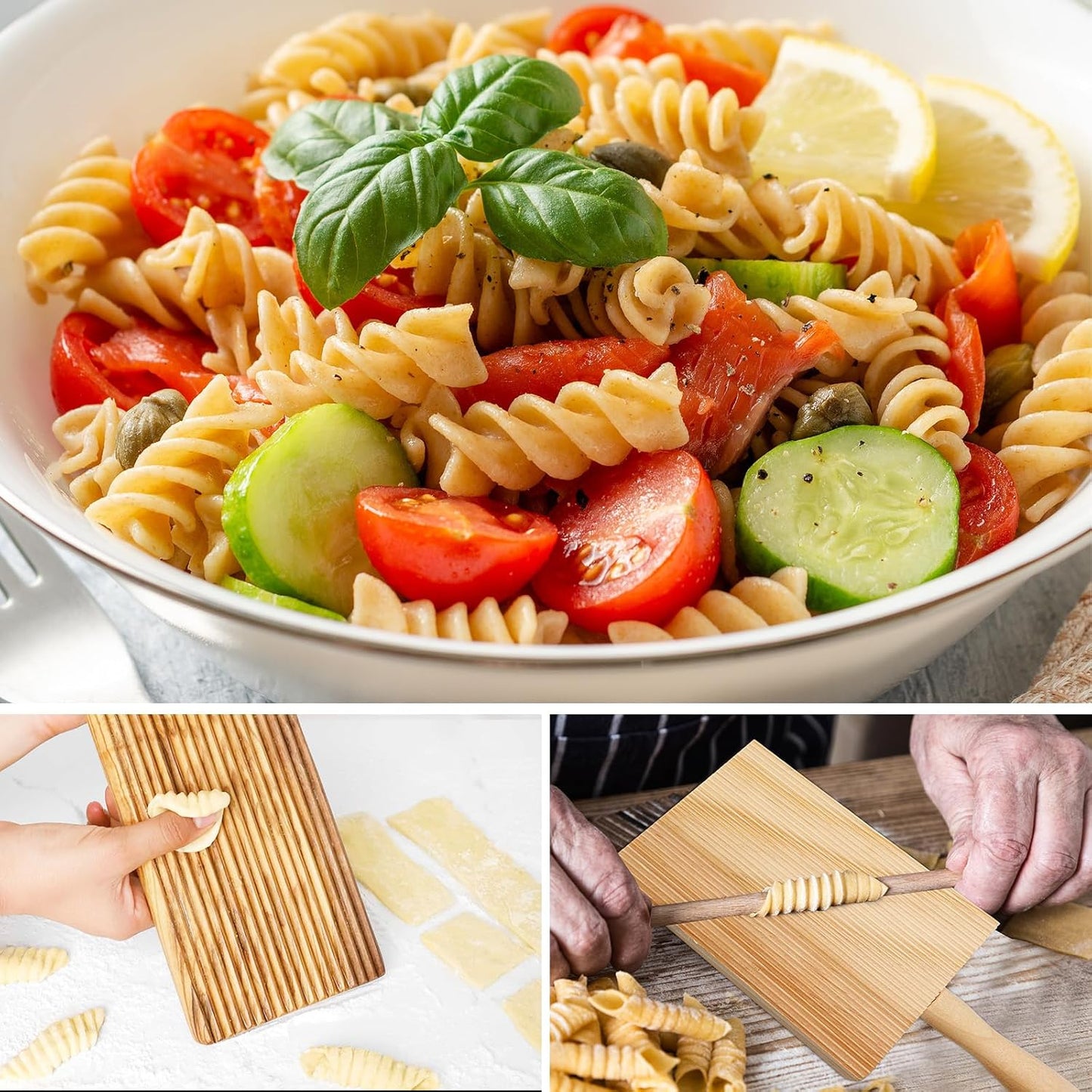 11 Pcs Pasta Making Tools with 4 Ravioli Stamps(Christmas Tree,Bell,Square,Round),Pasta Drying Rack, Threaded Rolling Pin, 2 Rolling Pins, Gnocchi Board,Dough Cutter, Wheel Cutter,Homemade Pasta Kit