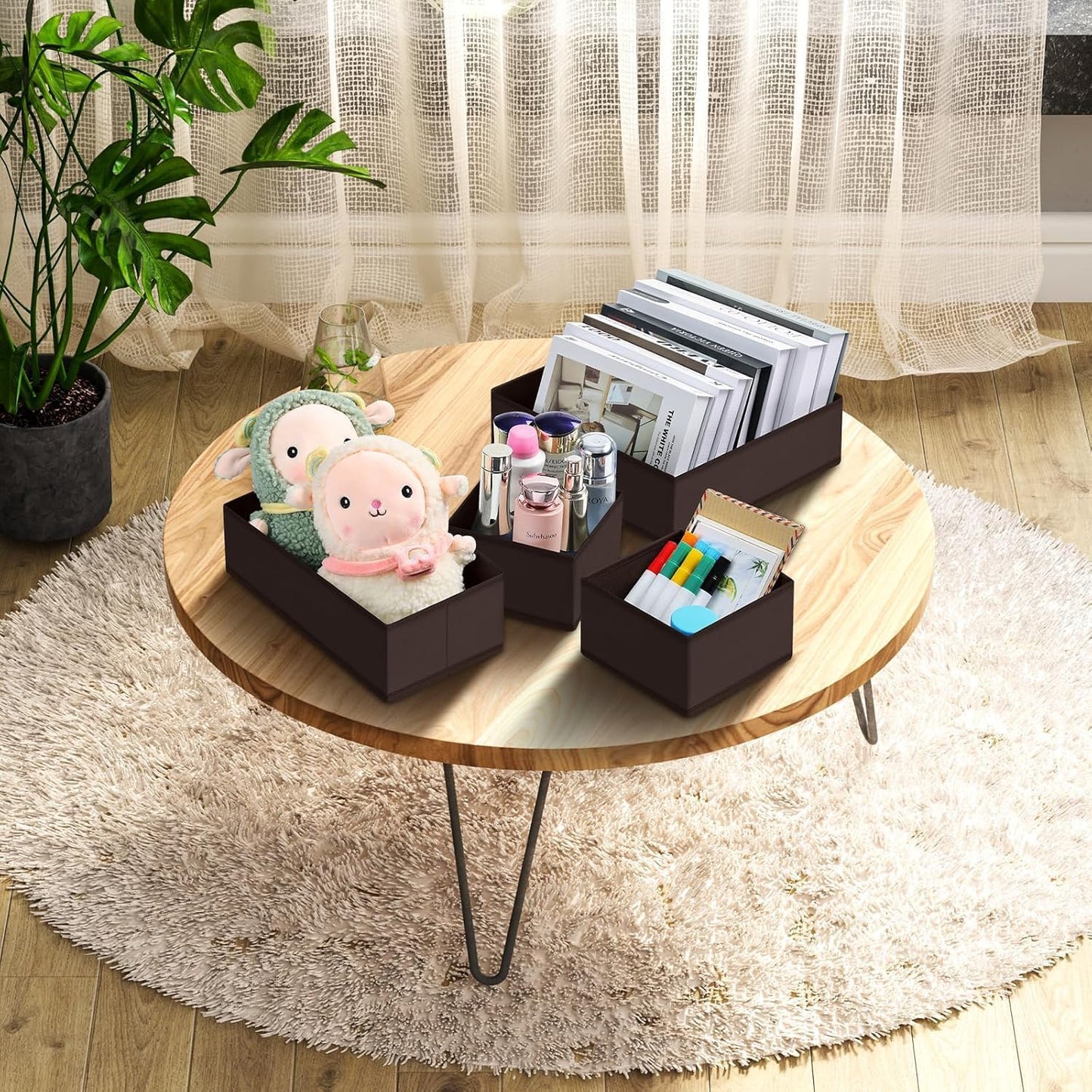 DIMJ Drawer Organizer 15 Pack - Foldable Baby Organizers and Storage & Dresser Organizer for Nursery, Bedroom, Closet - Nursery Organization Dresser Dividers for underwear, Sock, Bra, Belt, Tie, Brown