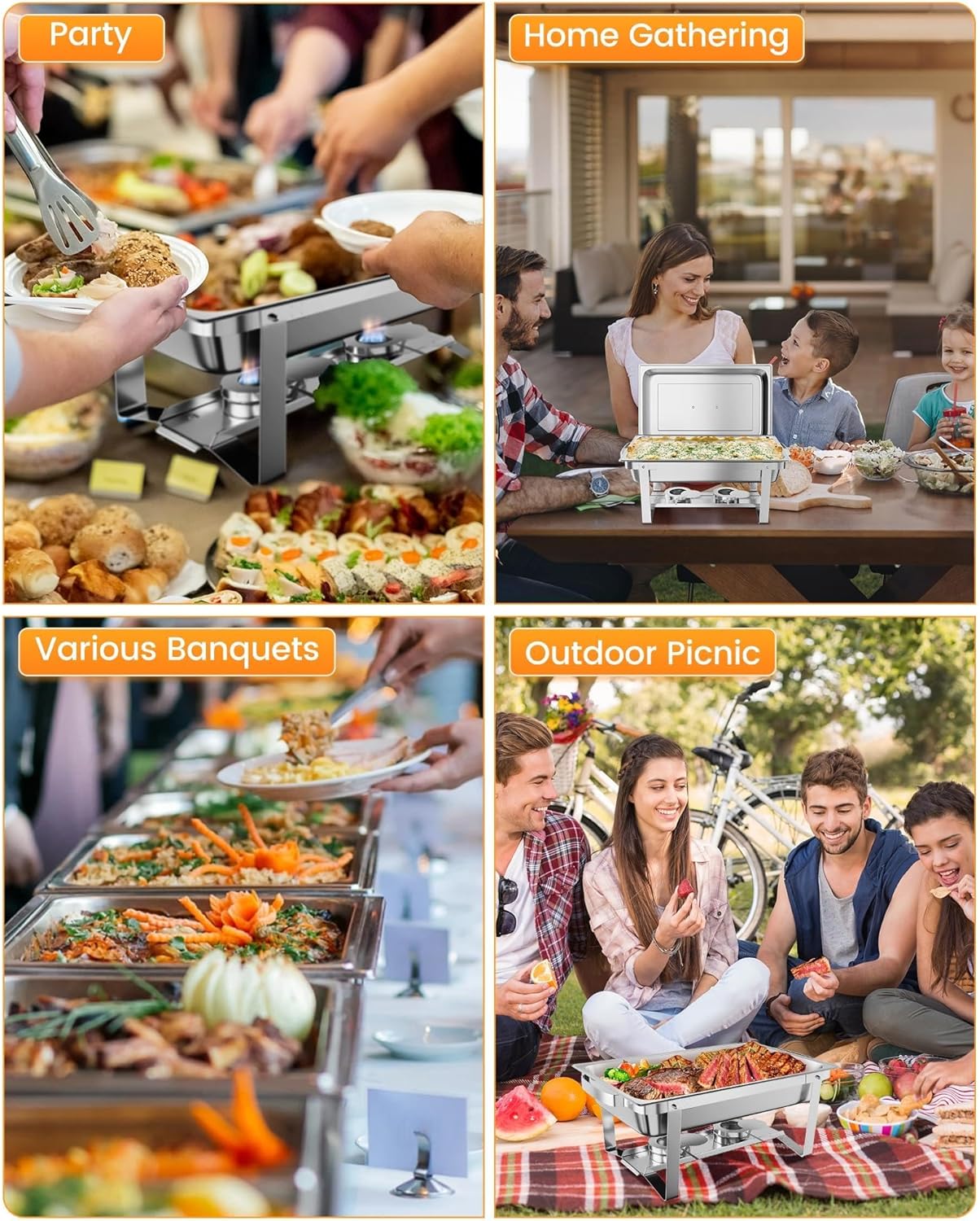 GarveeHome Chafing Dish Buffet Set 2 Pack, 8 QT Food Servers and Warmers Stainless Steel Chafer with Water Pan for Weddings, Parties, Banquets, and Catering