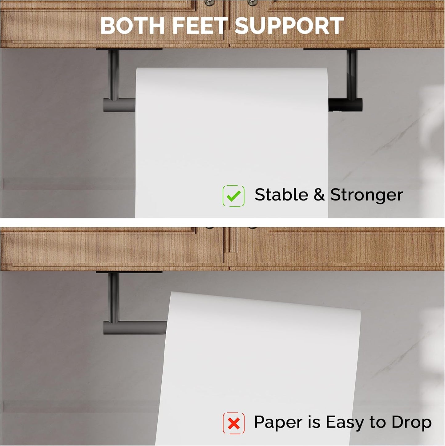 Paper Towel Holder Under Cabinet, Self Adhesive or Wall Mounted SUS304 Stainless Steel Paper Towel Holder for Kitchen, Bathroom, Farmhouse, Barbecue and Laundry (Matte Black)