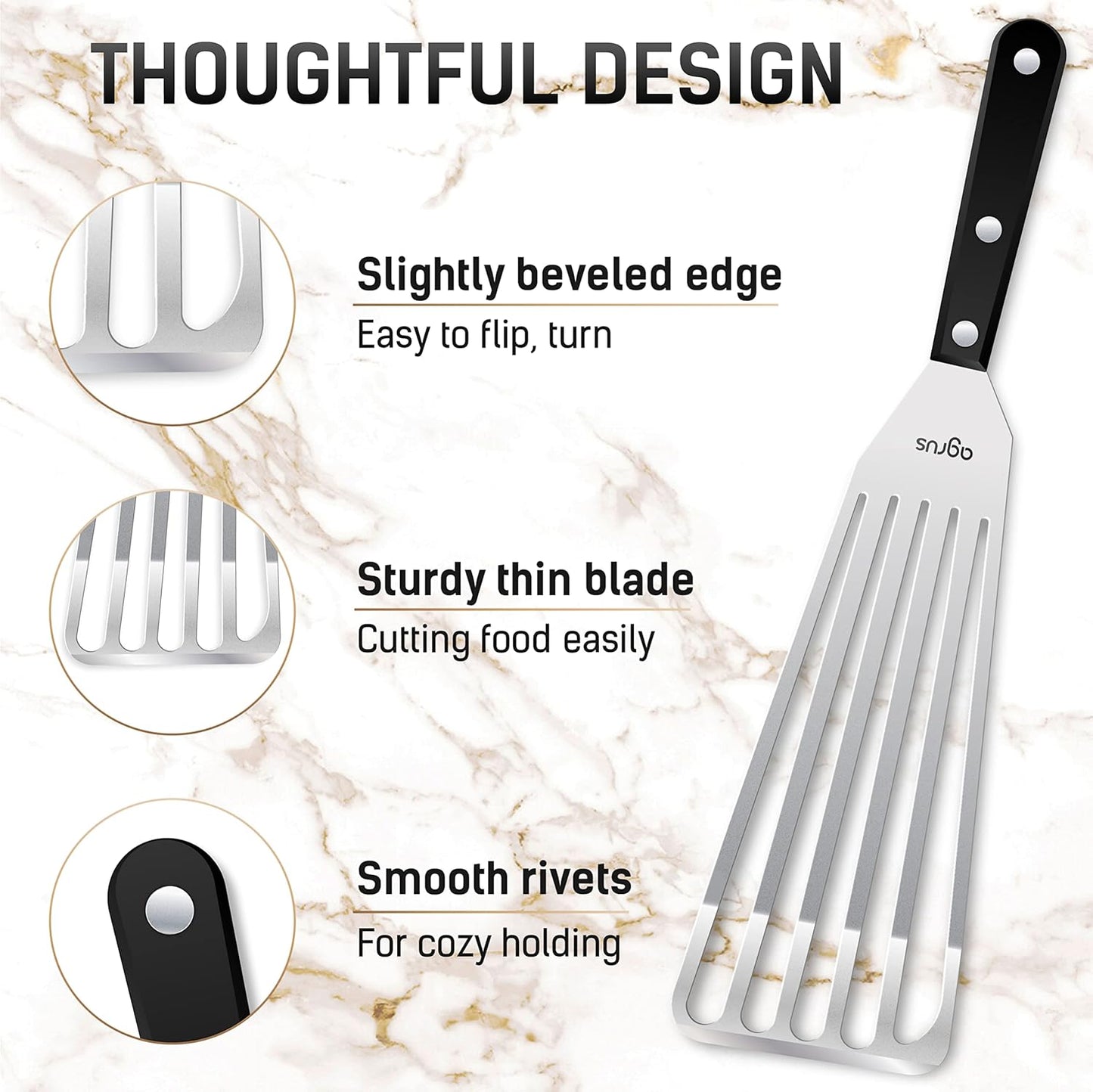 Fish Spatula Stainless Steel, Large Size 13 inch, Blade 9 inch, Plastic Handle, Slotted Flexible Metal, Fish Turner Spatula