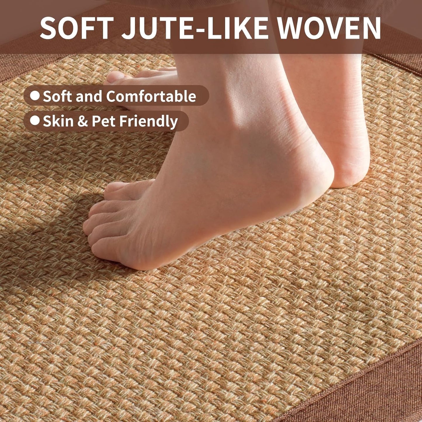 Kitchen Runner Rugs Non Slip Washable, Super Absorbent Kitchen Mats for Floor, Rubber Backing Jute-Like Braid Long Sink Mat Standing Floor Mat, Machine Washable, Brown 17"x59"